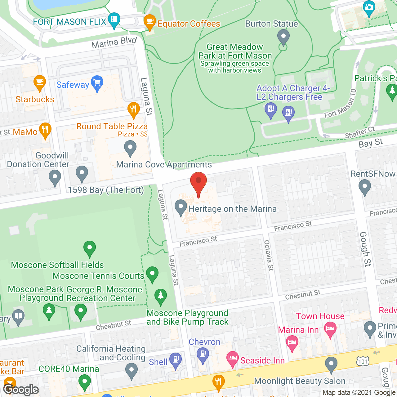 Map of the neighborhood around Heritage on the Marina, a CCRC