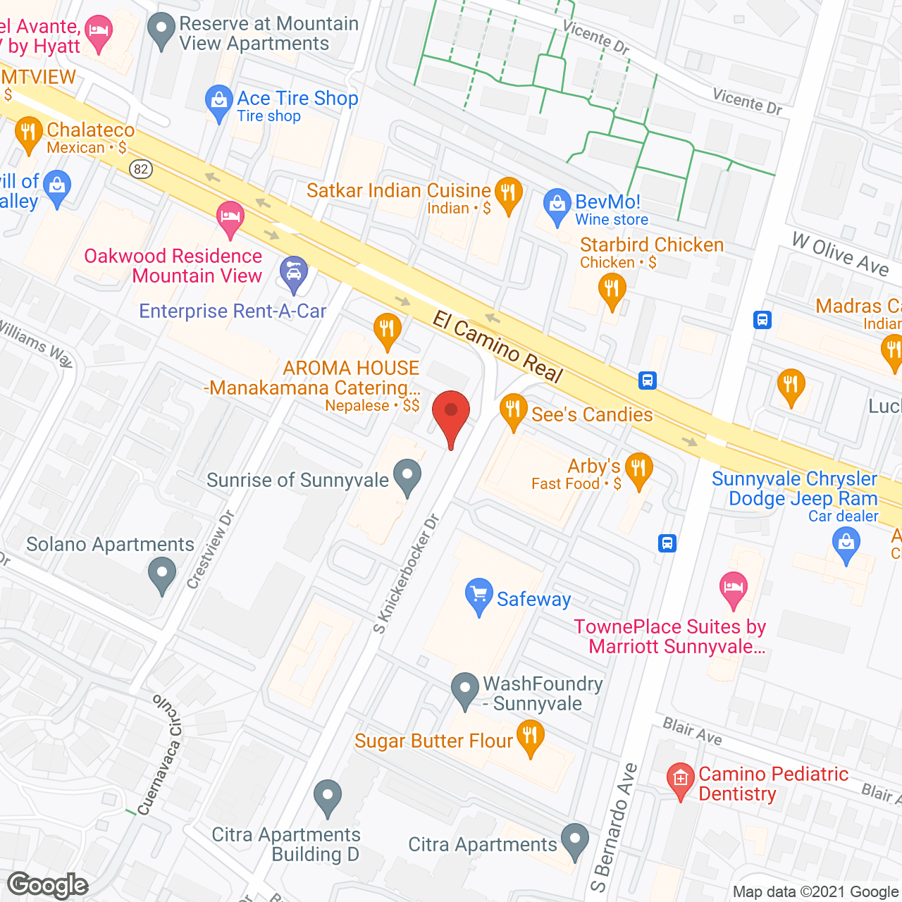 Map of the neighborhood around Sunrise of Sunnyvale