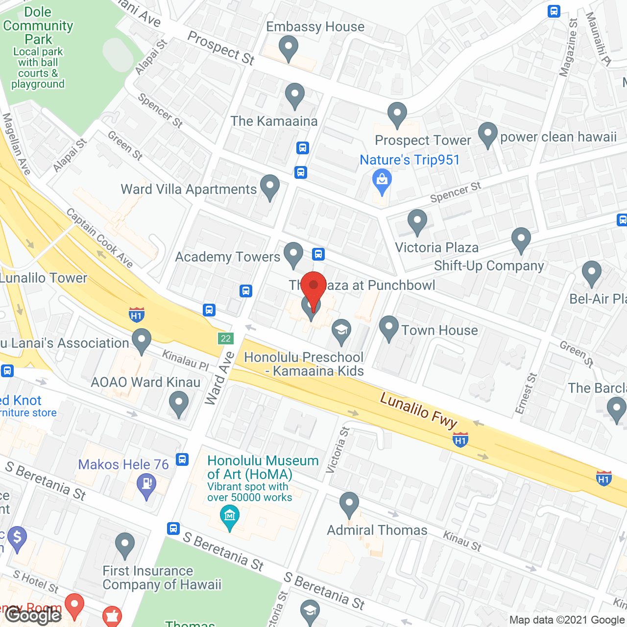 Map of the neighborhood around The Plaza at Punchbowl