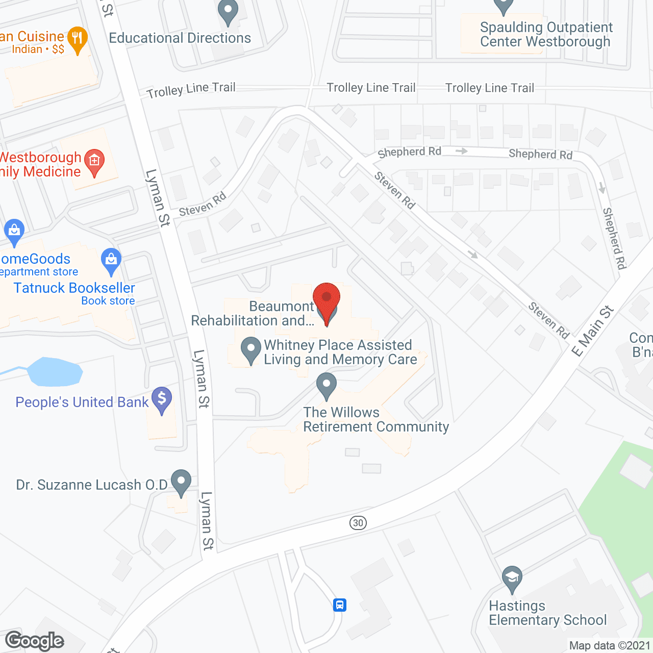 Map of the neighborhood around Beaumont Rehabilitation -Westborough