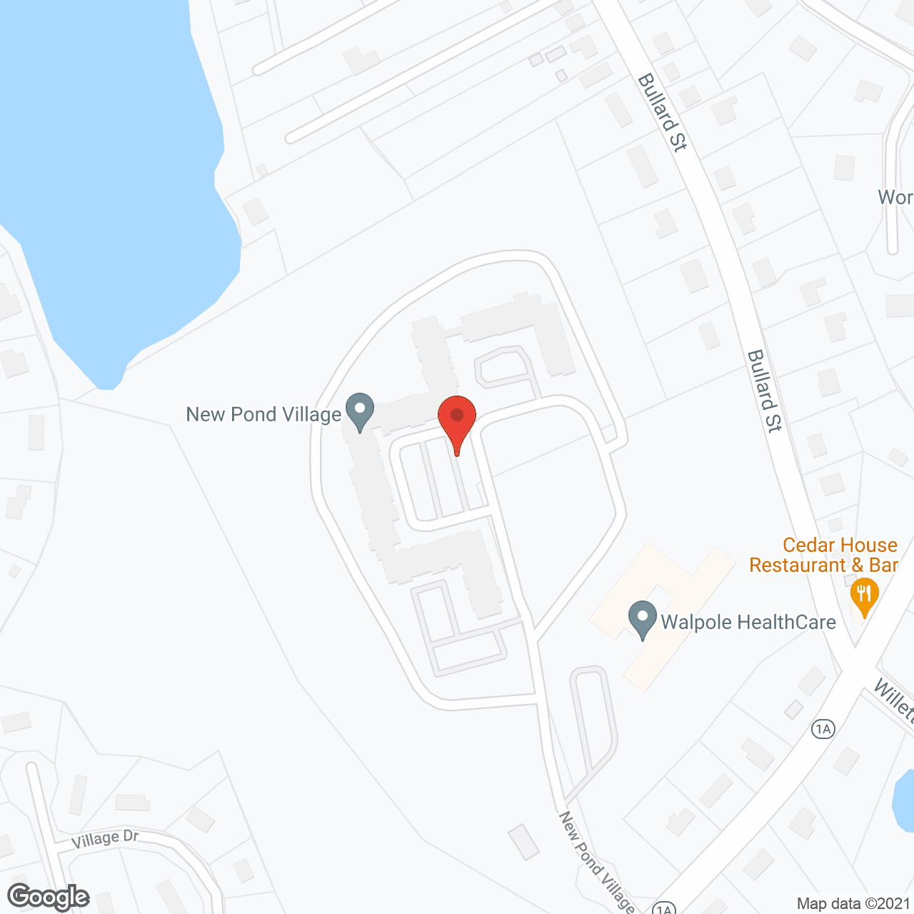 Map of the neighborhood around New Pond Village, a CCRC
