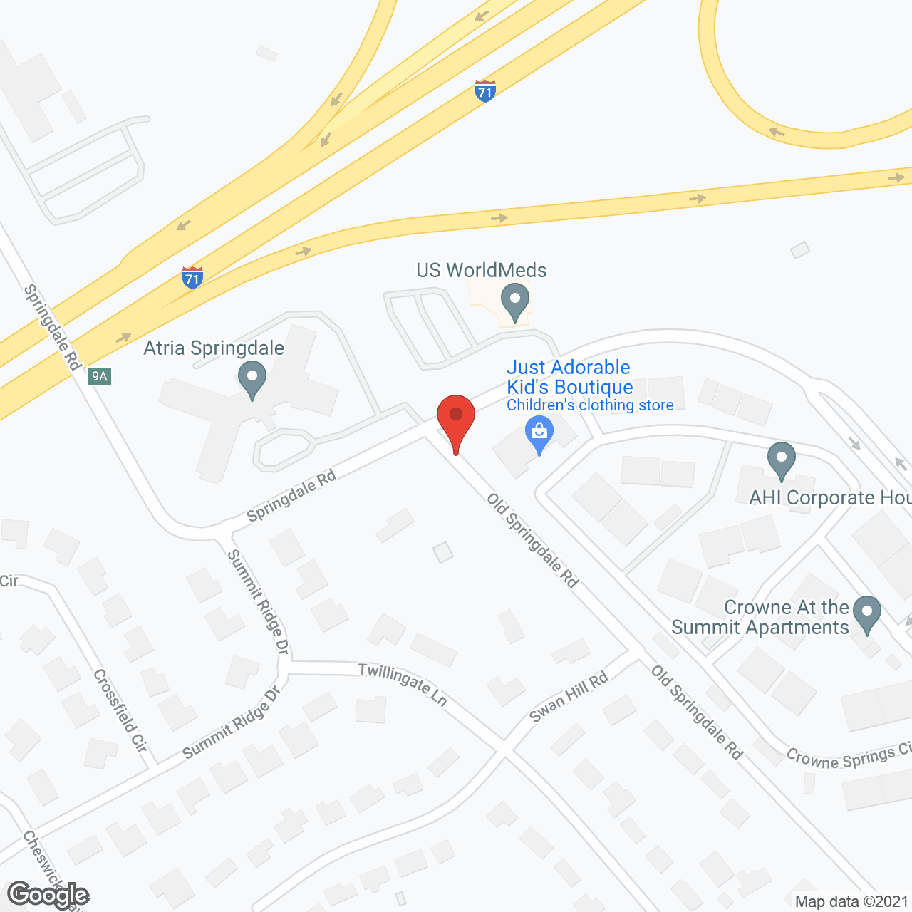 Map of the neighborhood around Vitality Living Springdale