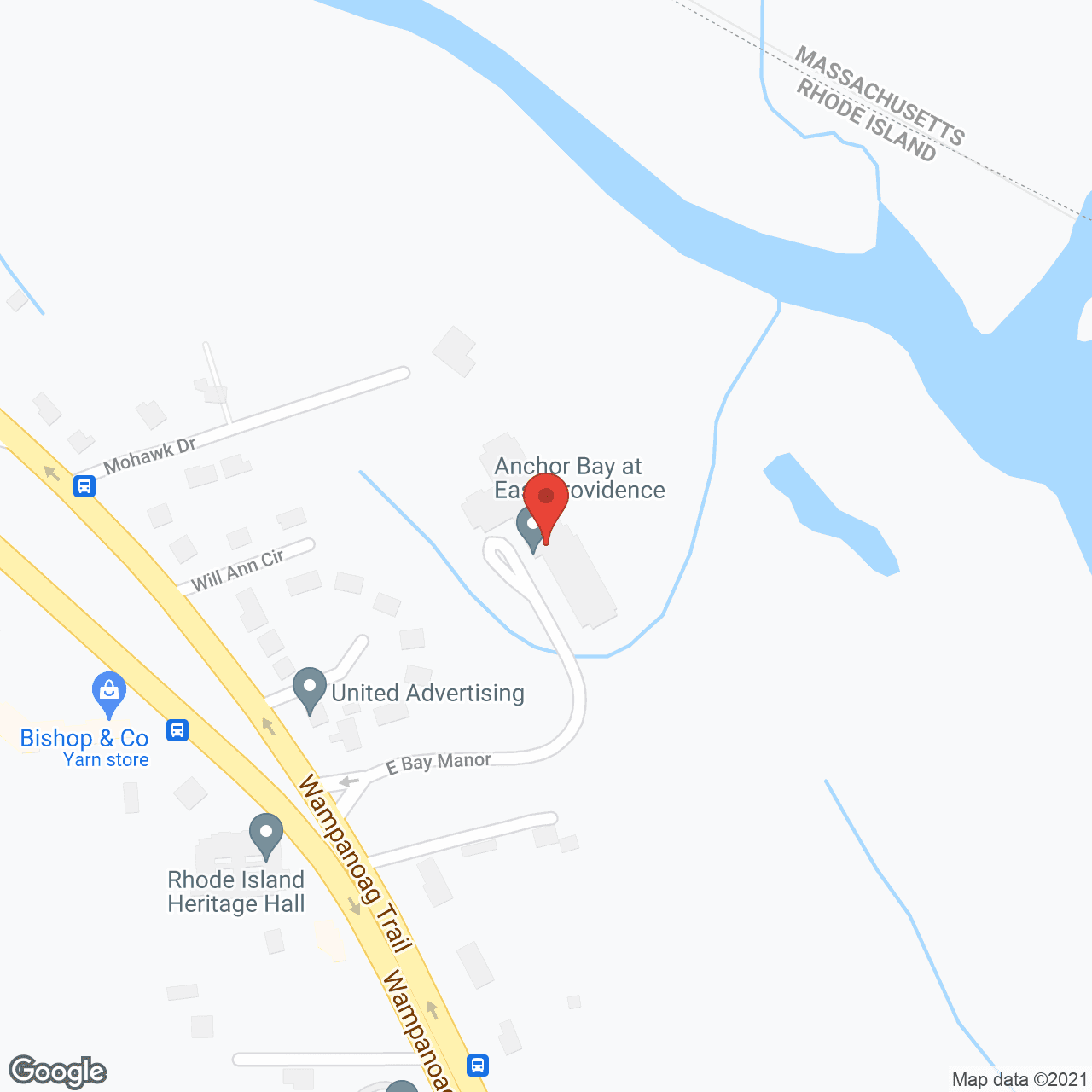 Map of the neighborhood around East Bay Manor