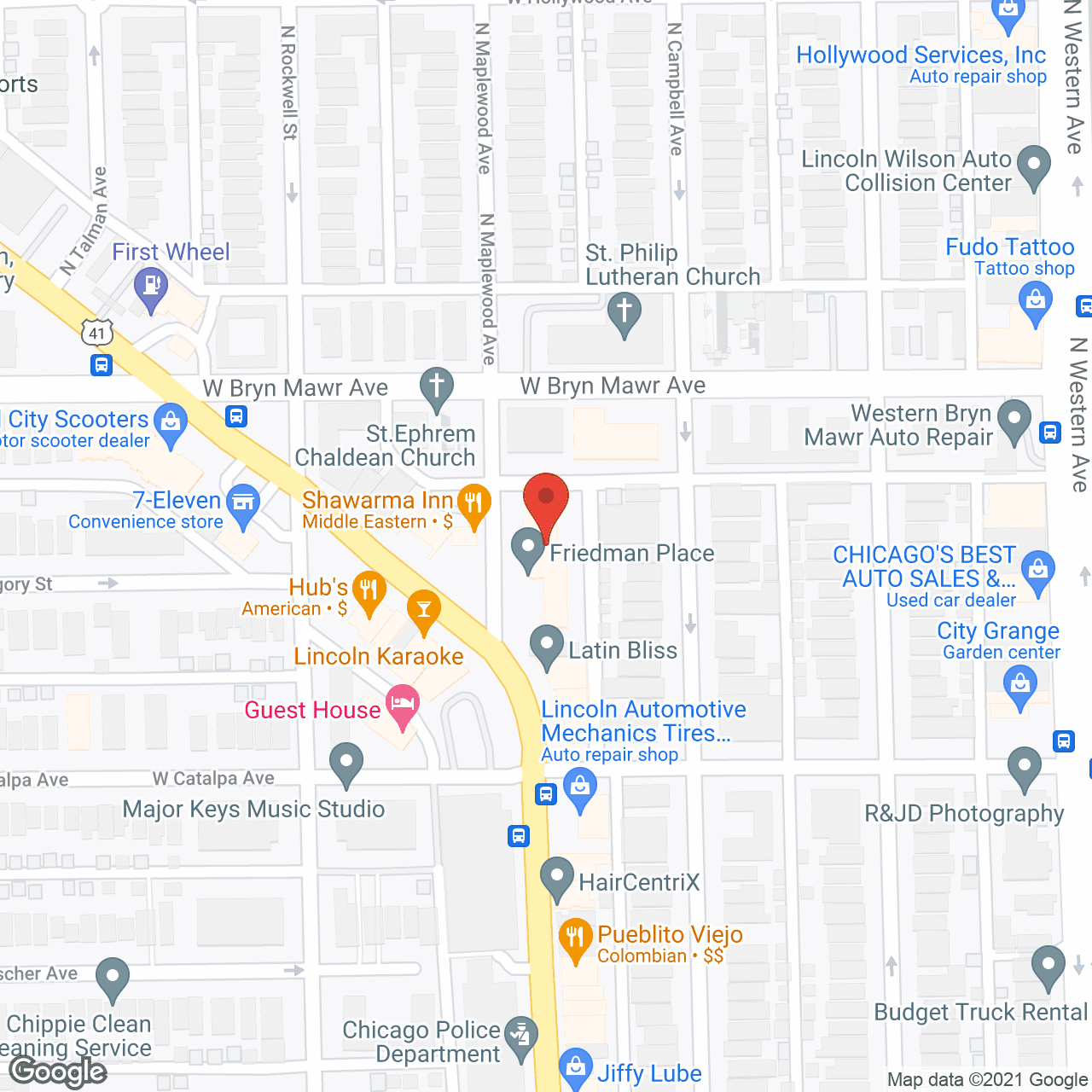 Map of the neighborhood around Friedman Place for the Blind and Visually Imp