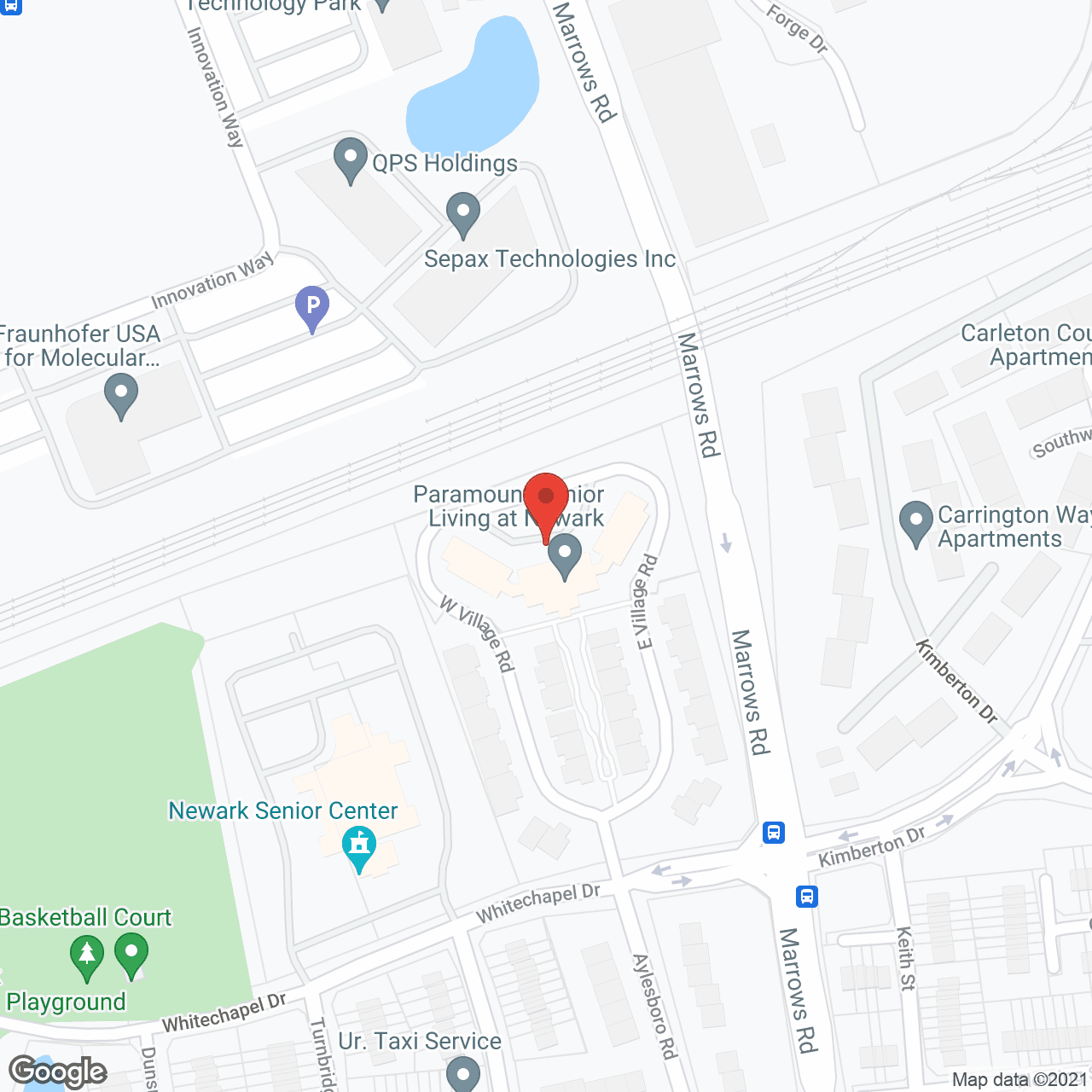 Map of the neighborhood around Paramount Senior Living at Newark