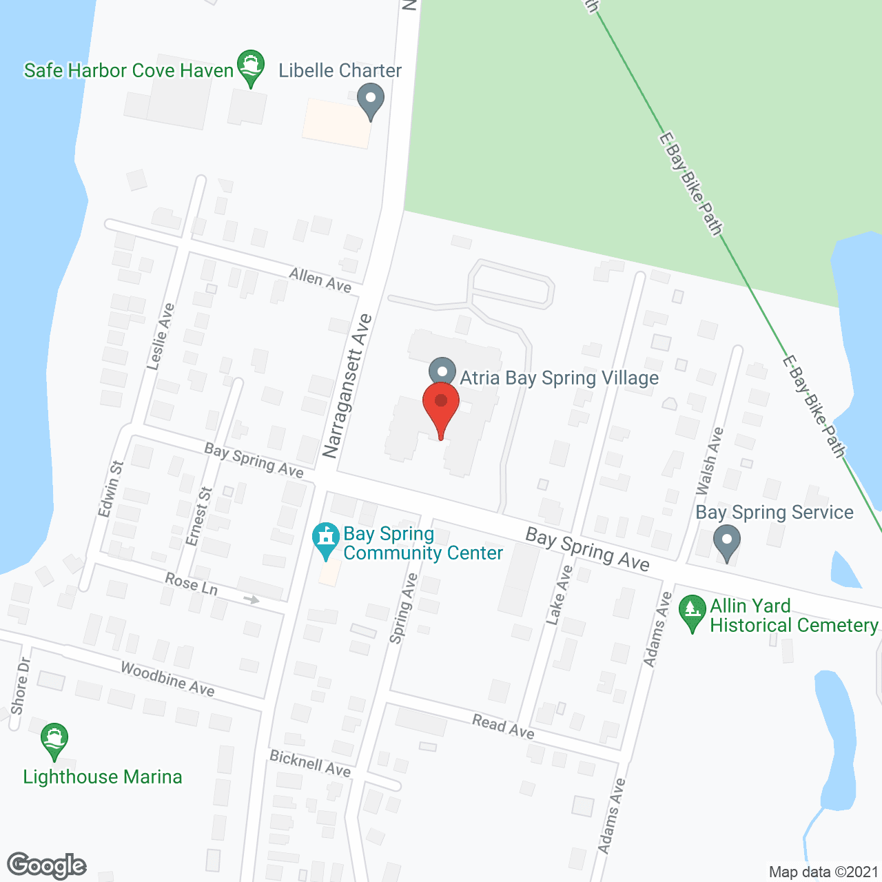 Map of the neighborhood around Atria Bay Spring Village