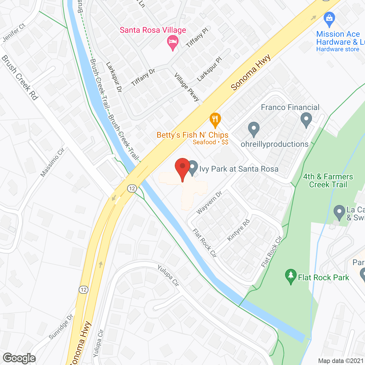 Map of the neighborhood around Ivy Park at Santa Rosa