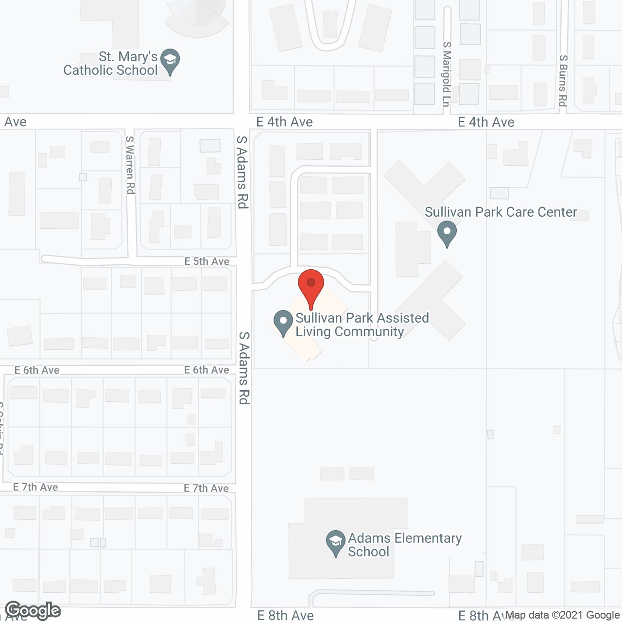 Map of the neighborhood around Sullivan Park Assisted Living Community