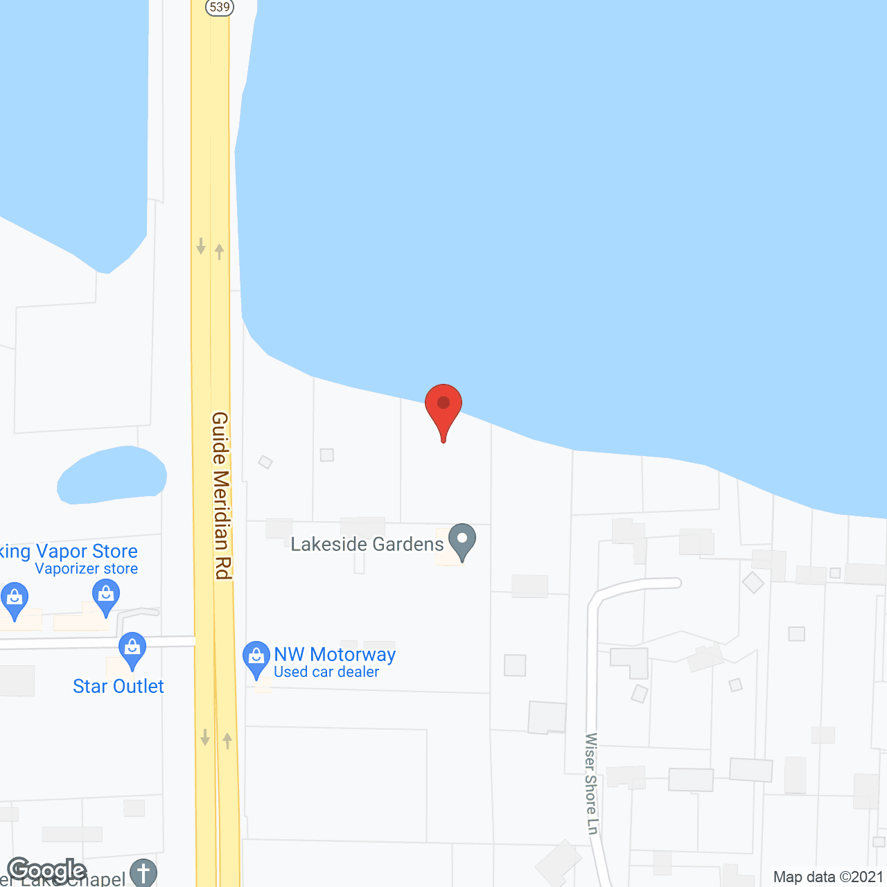 Map of the neighborhood around Lakeside Gardens on Wiser Lake