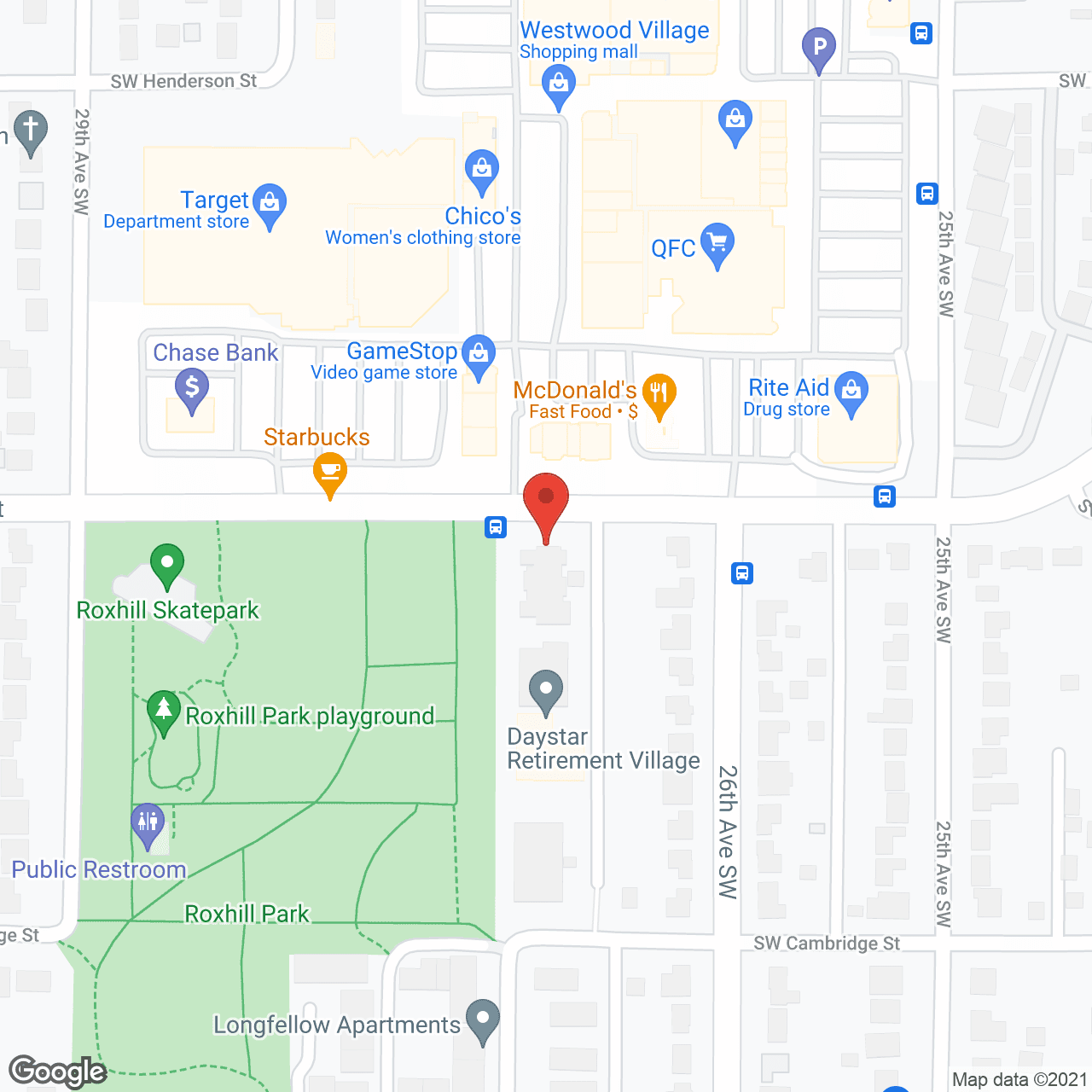 Village Green Senior Living West Seattle in google map