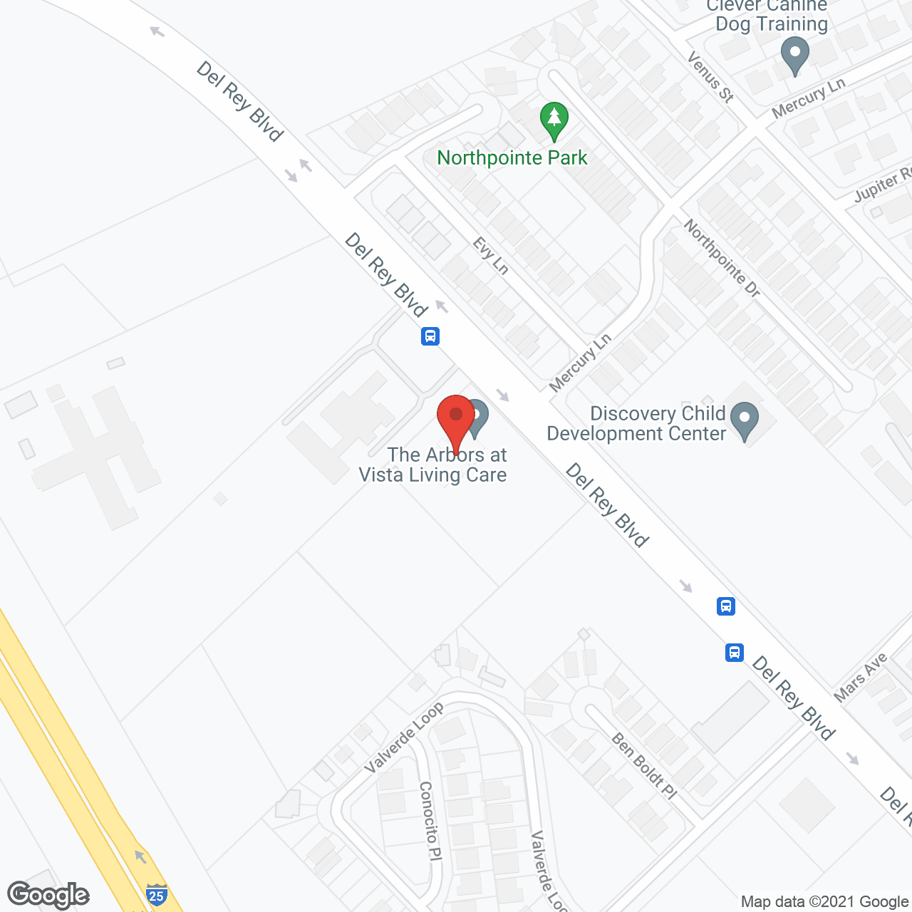 Map of the neighborhood around Arbors of Del Rey