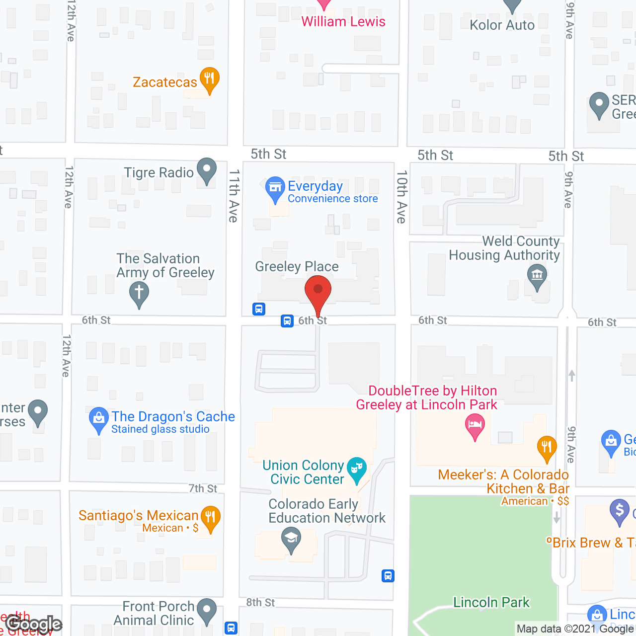Map of the neighborhood around Greeley Place