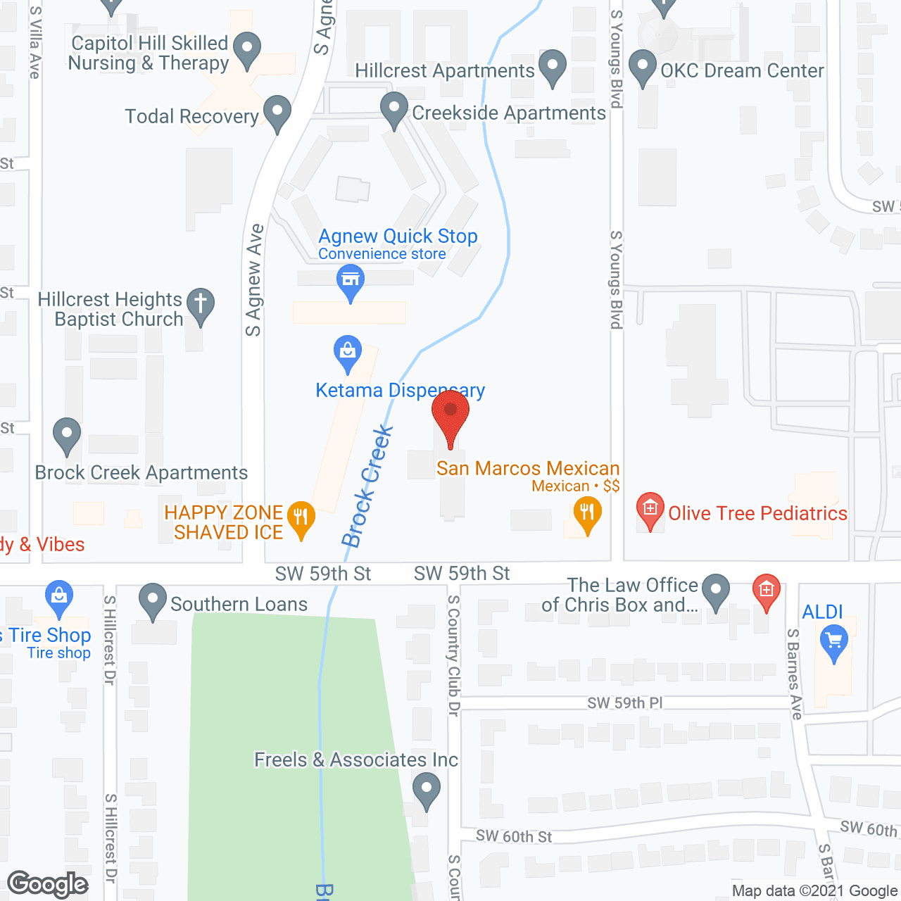 Map of the neighborhood around Hillcrest Senior Ctr