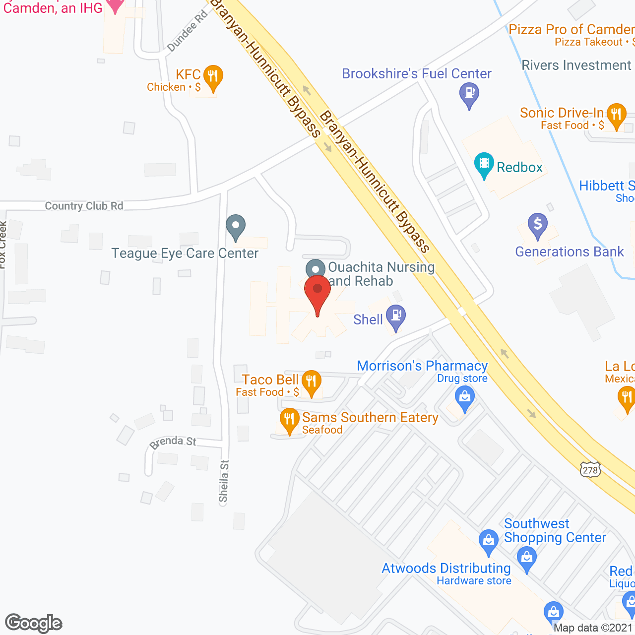 Map of the neighborhood around Ouachita Convalescent Ctr