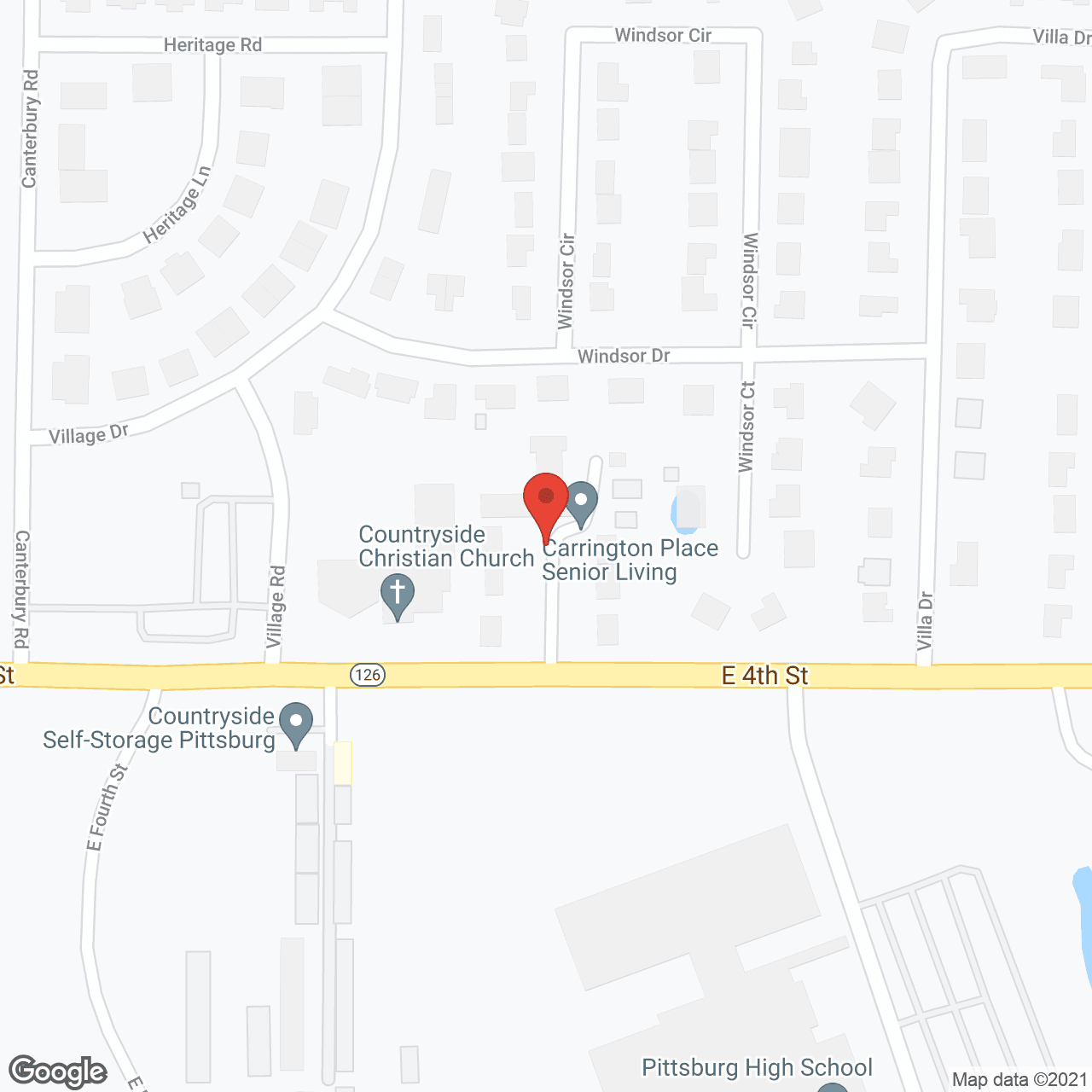 Map of the neighborhood around Carrington Place and Cottages
