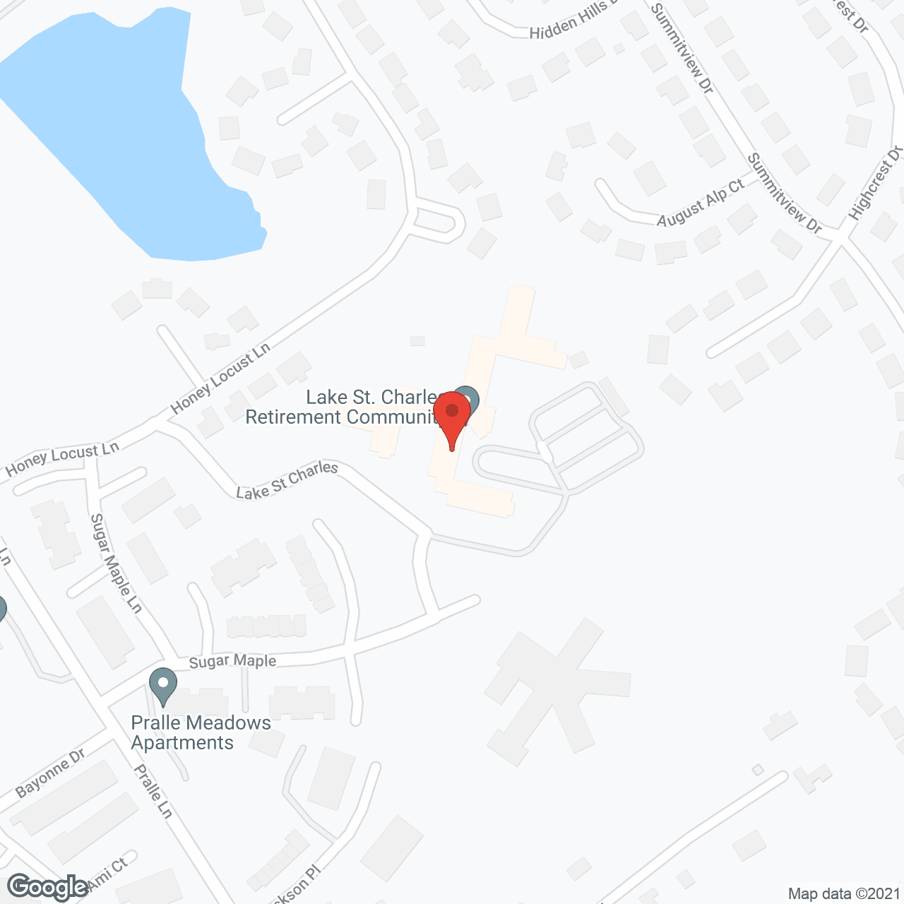 Map of the neighborhood around Lake St. Charles Retirement Community