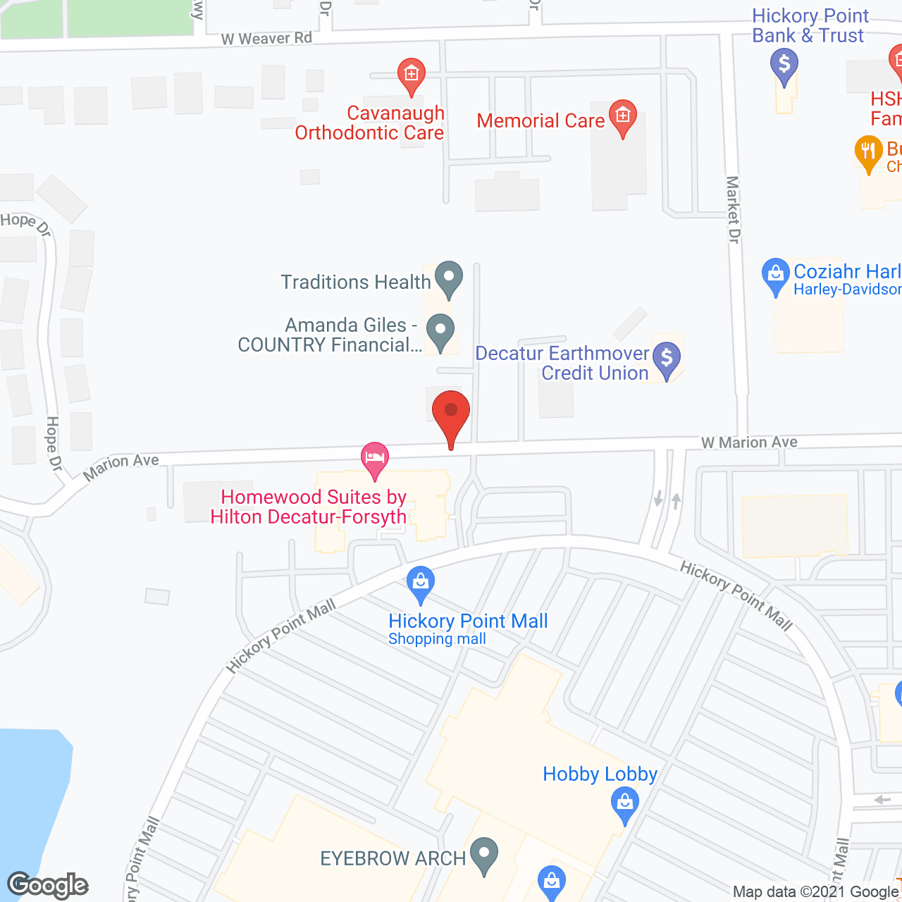 Map of the neighborhood around Hickory Point Christian Village