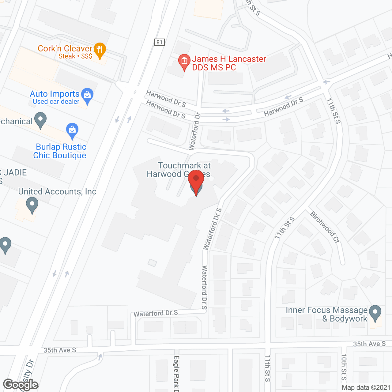 Map of the neighborhood around Touchmark at Harwood Groves