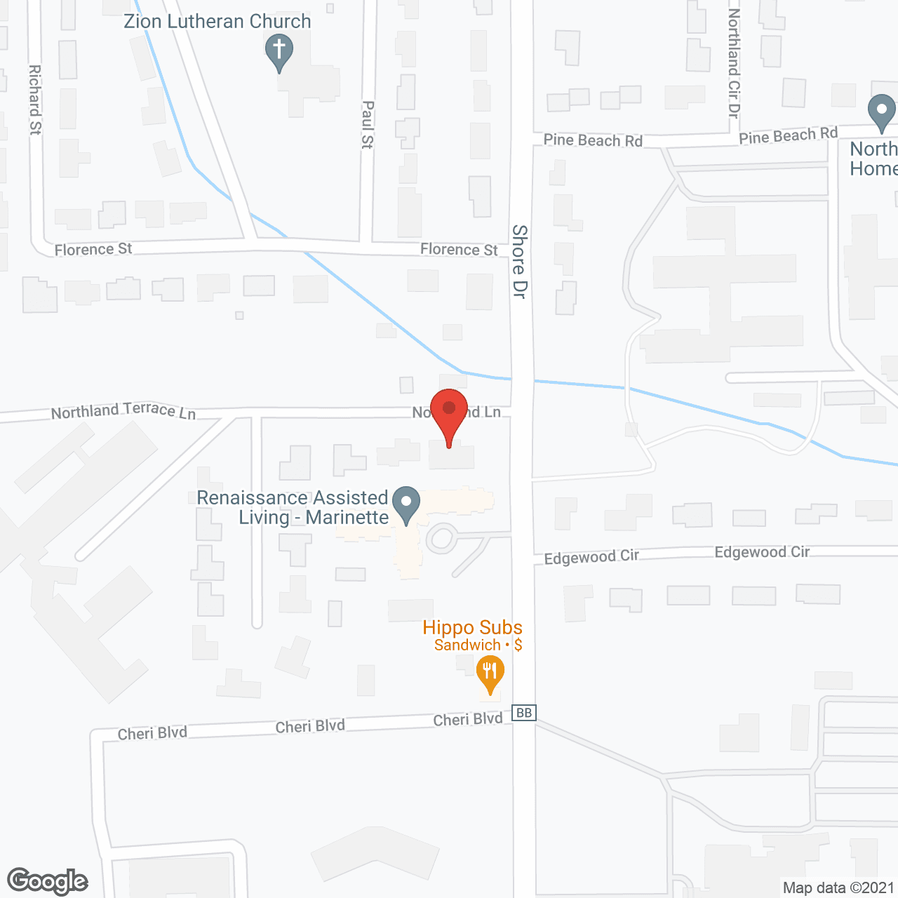 Map of the neighborhood around Renaissance Assisted Living-Marinette