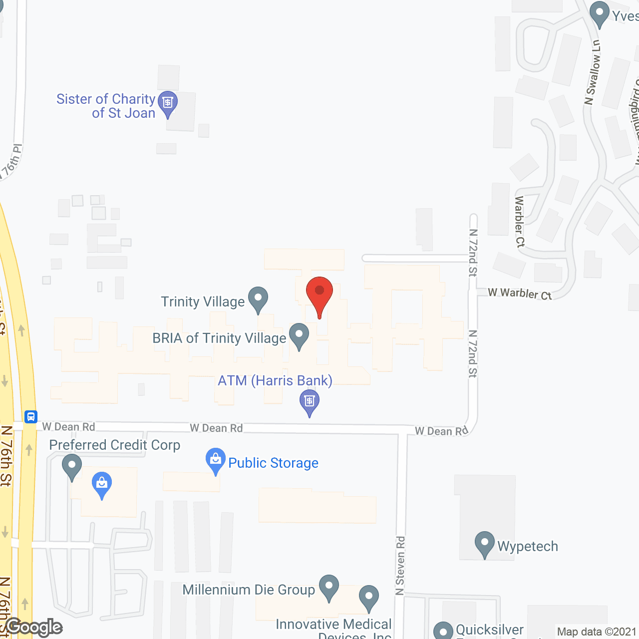 Map of the neighborhood around Waterfall Health of Brown Deer