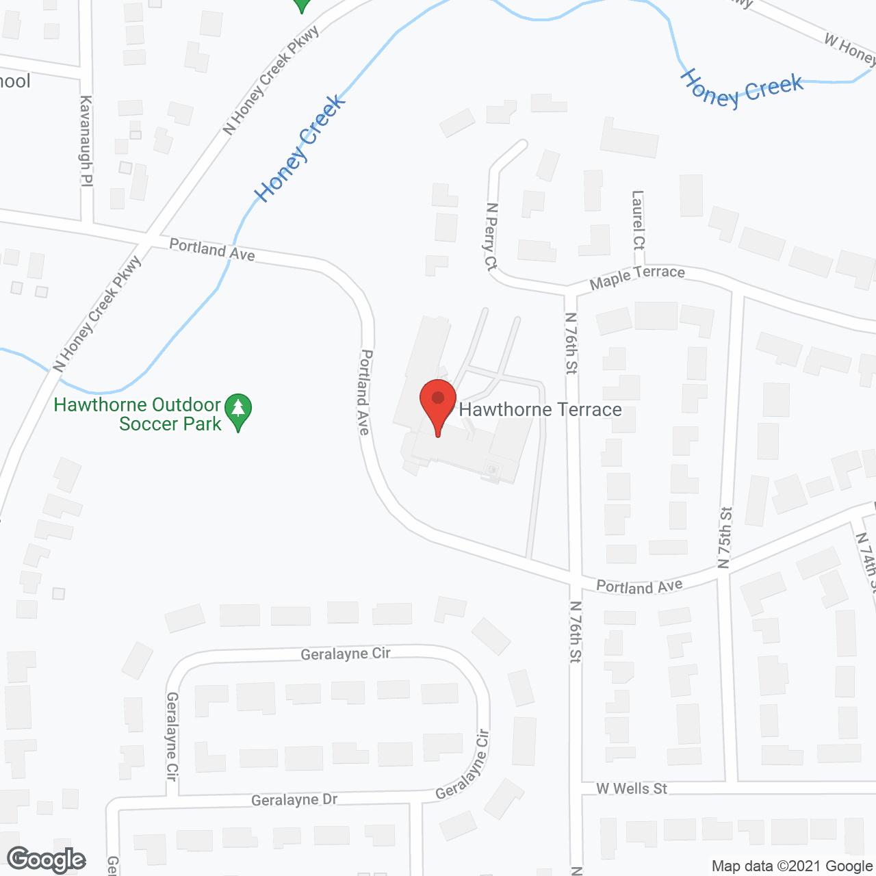 Map of the neighborhood around Hawthorne Terrace Apartments