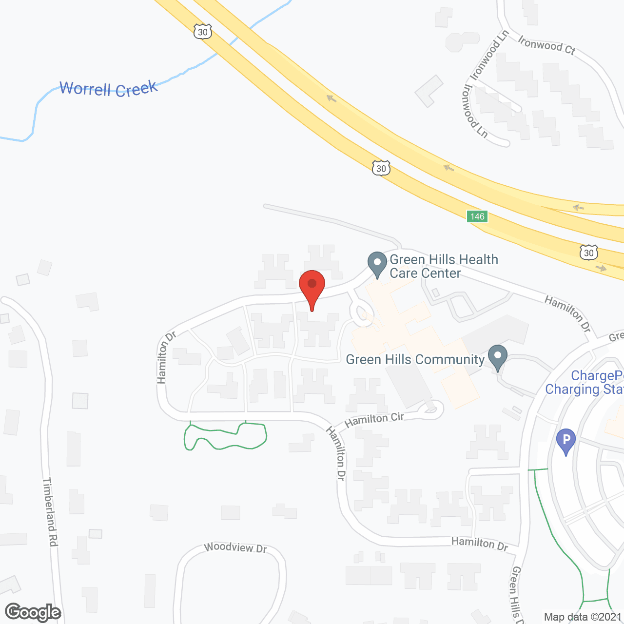 Map of the neighborhood around Greens Hills Health Ctr
