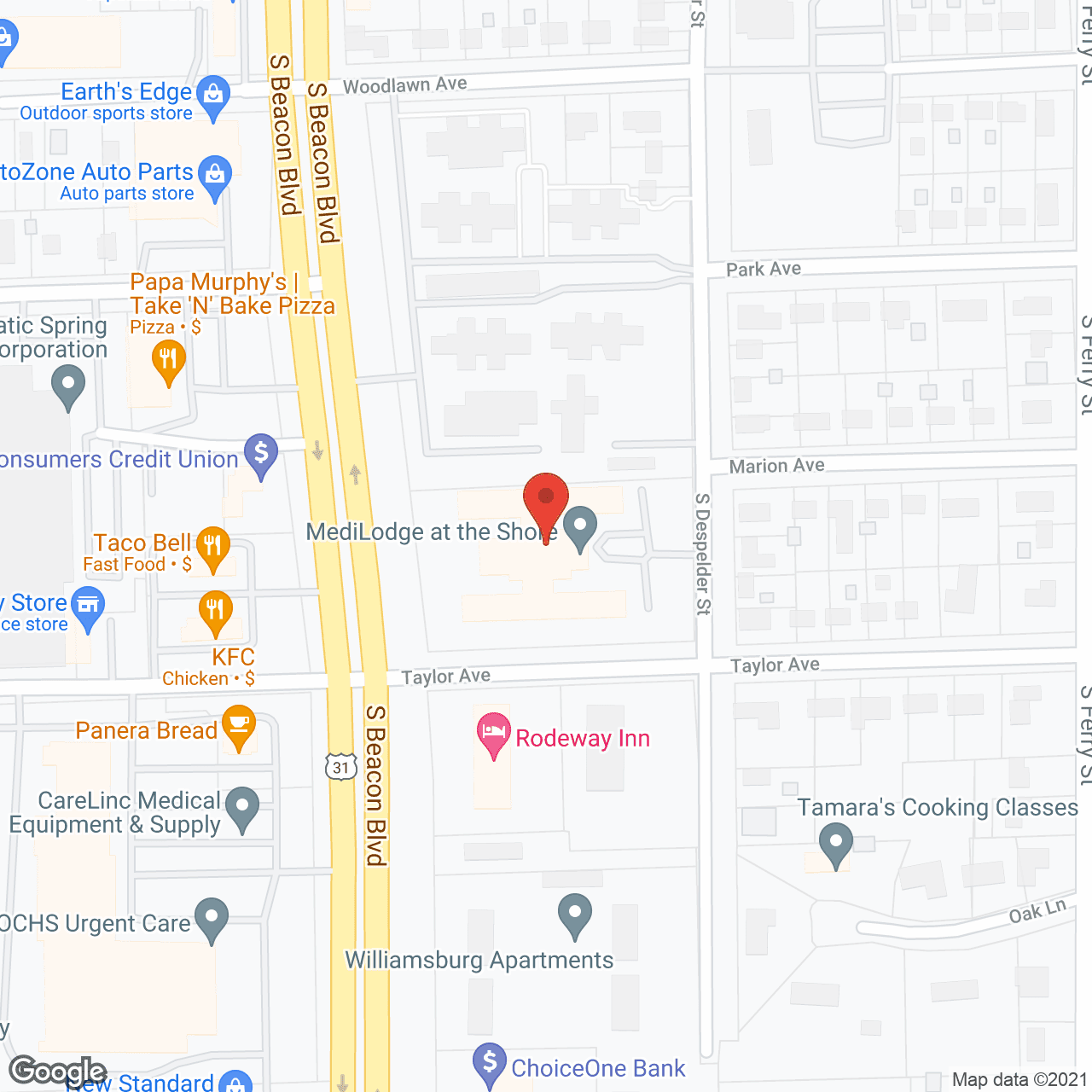 Map of the neighborhood around MediLodge at the Shore
