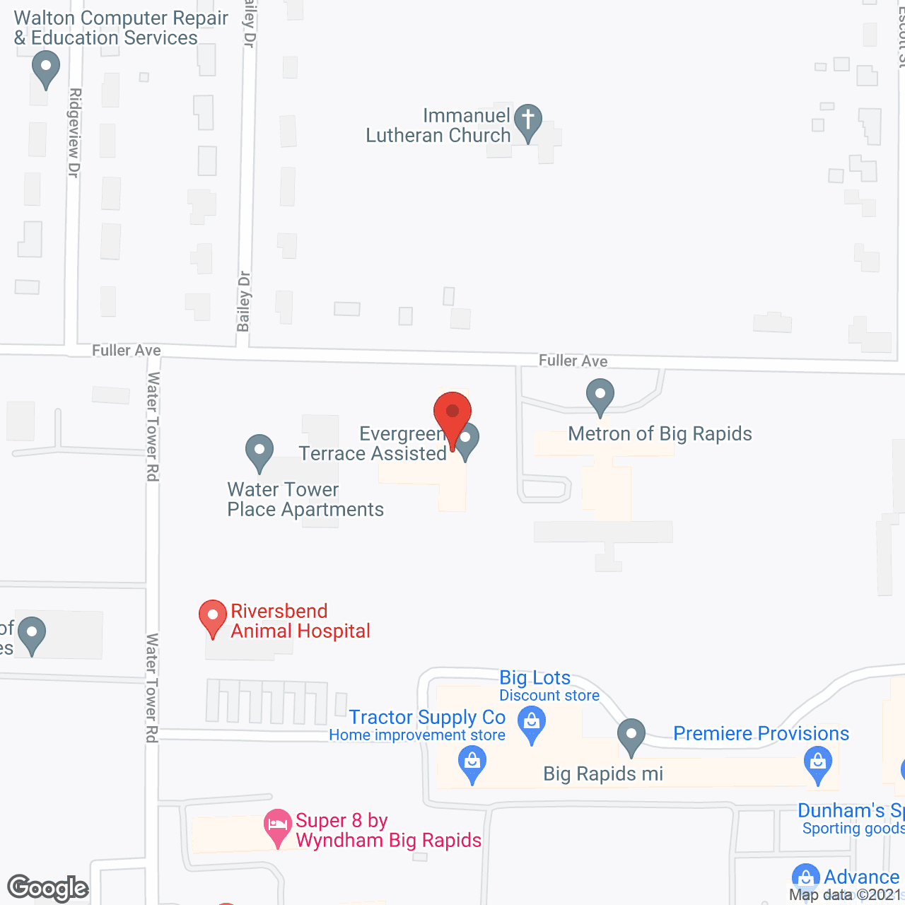 Map of the neighborhood around Evergreen Terrace Assisted Living