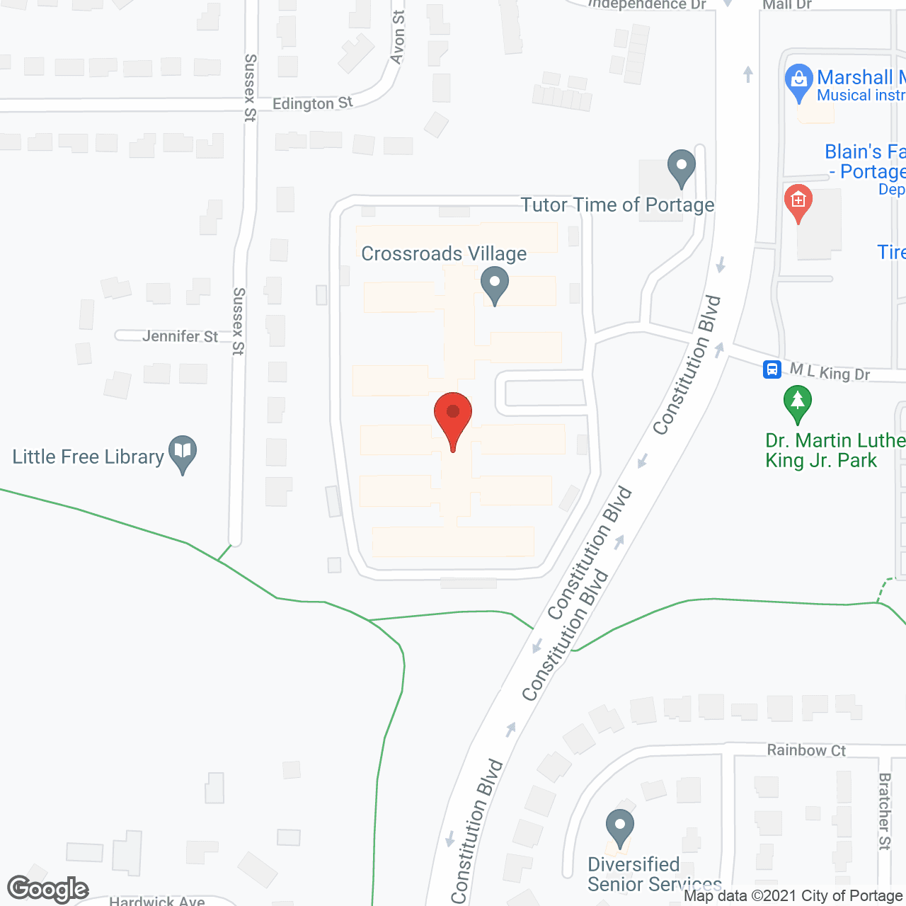 Map of the neighborhood around Crossroads Village Apartments
