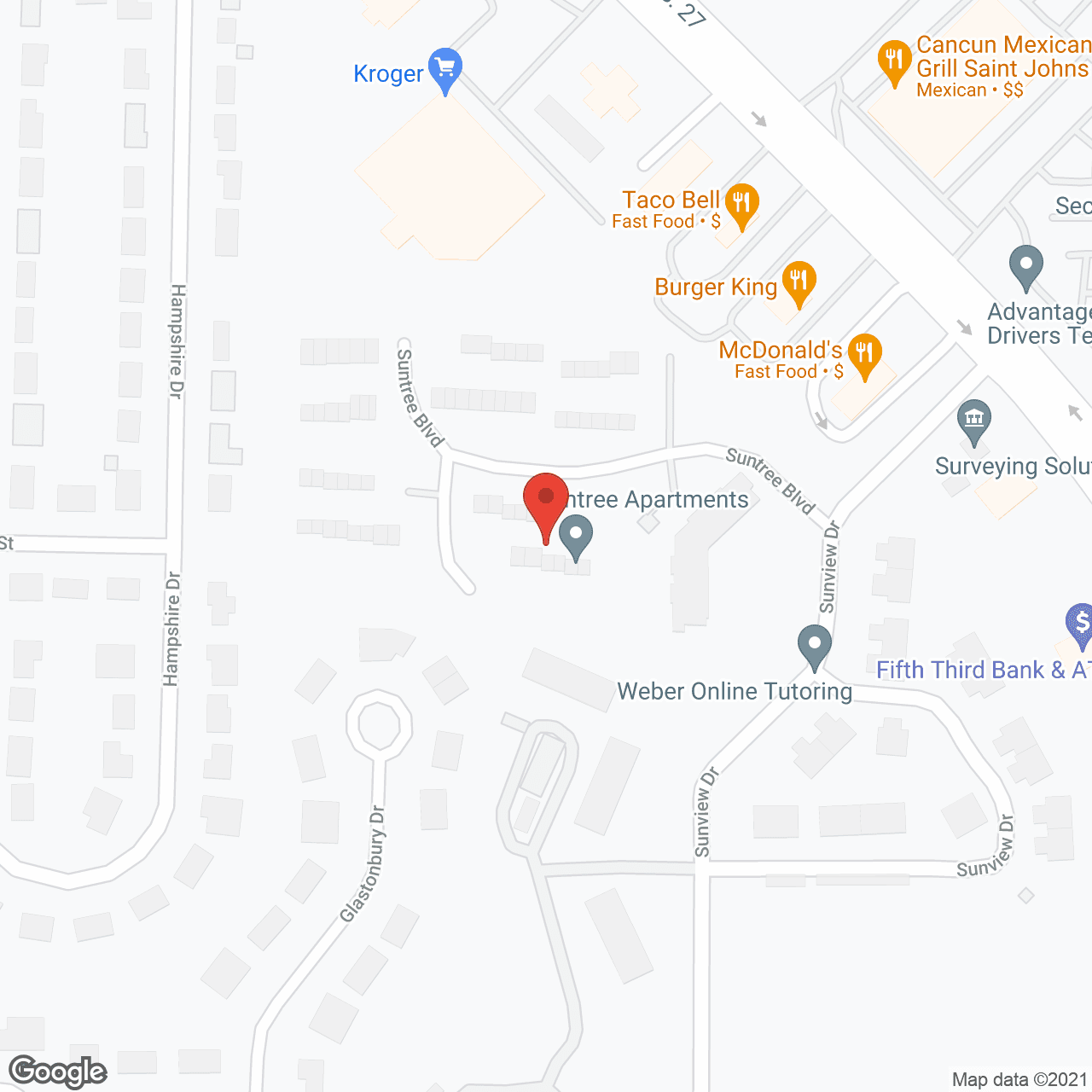 Map of the neighborhood around Suntree Apartments