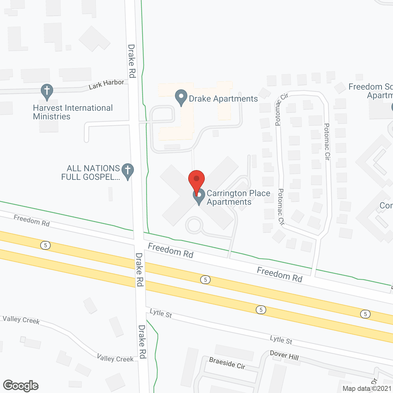 Map of the neighborhood around Carrington Place Apartments