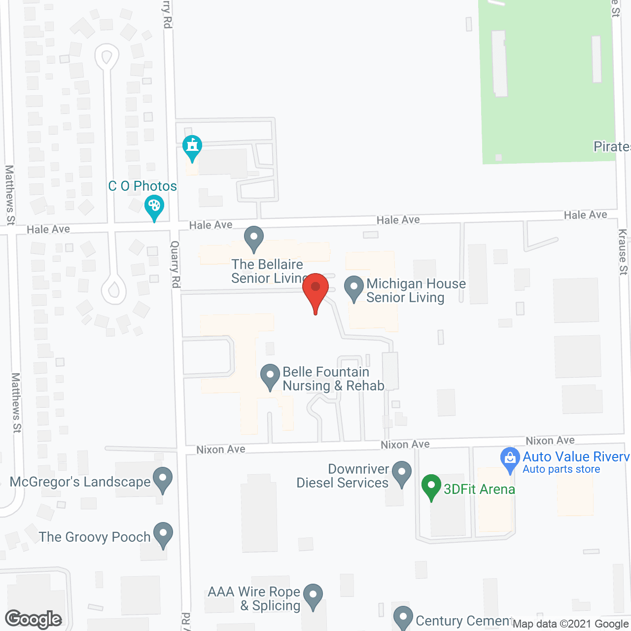 Map of the neighborhood around The Bellaire Senior Living