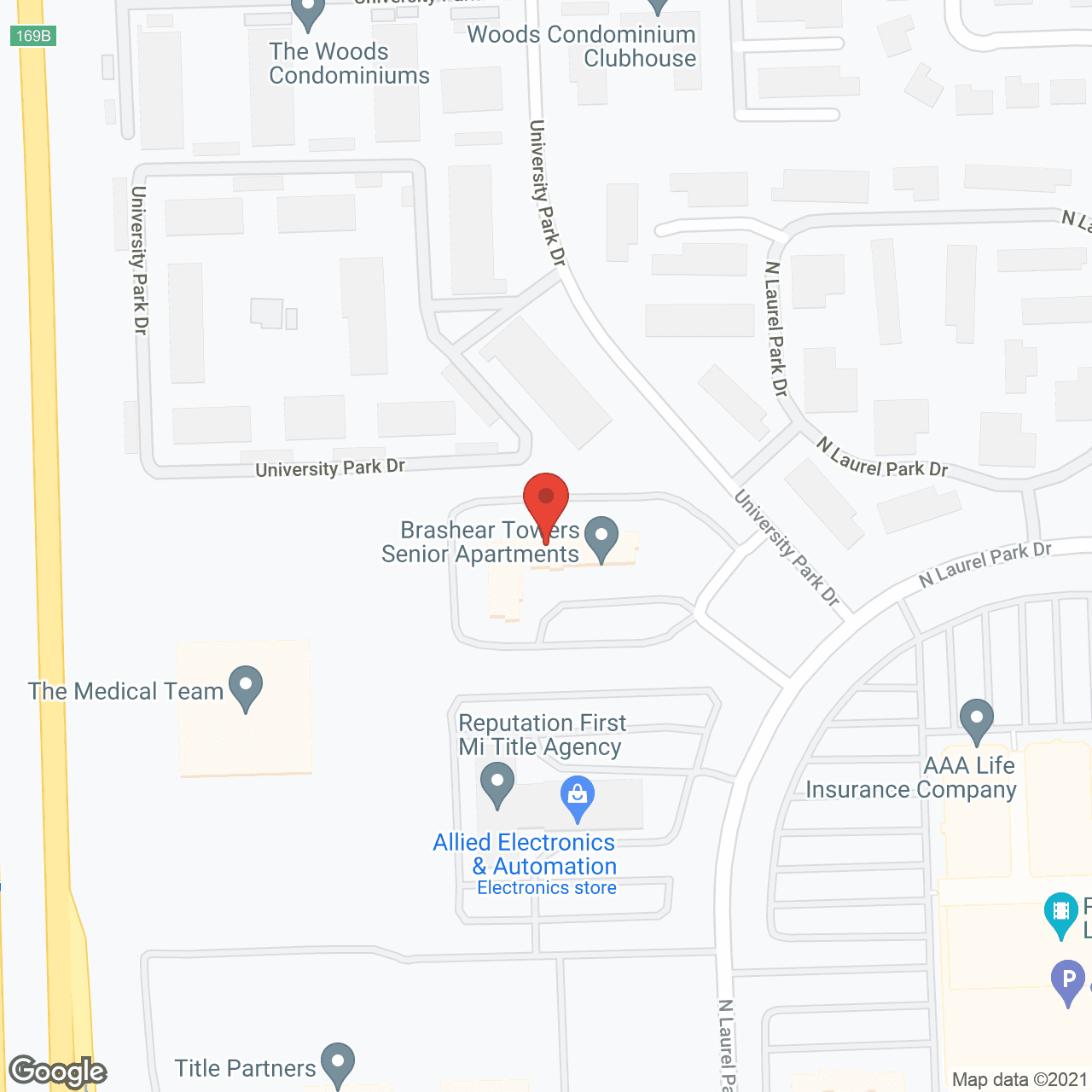 Map of the neighborhood around Brashear Towers Senior Citizen