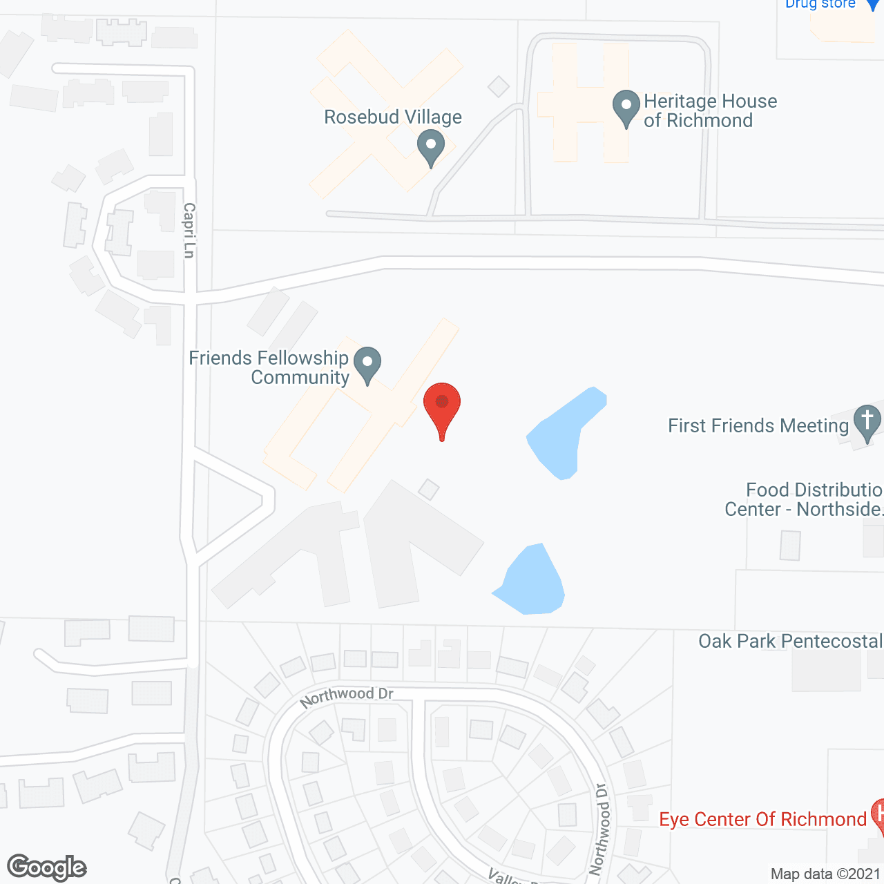 Map of the neighborhood around Friends Fellowship Community, a CCRC