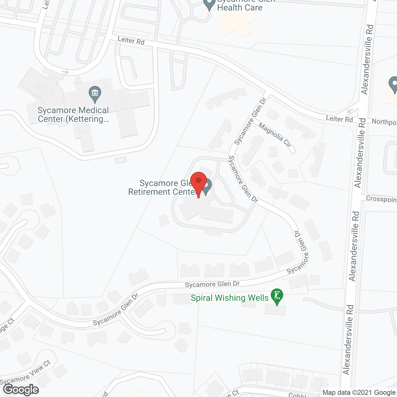 Map of the neighborhood around Sycamore Glen Retirement Community