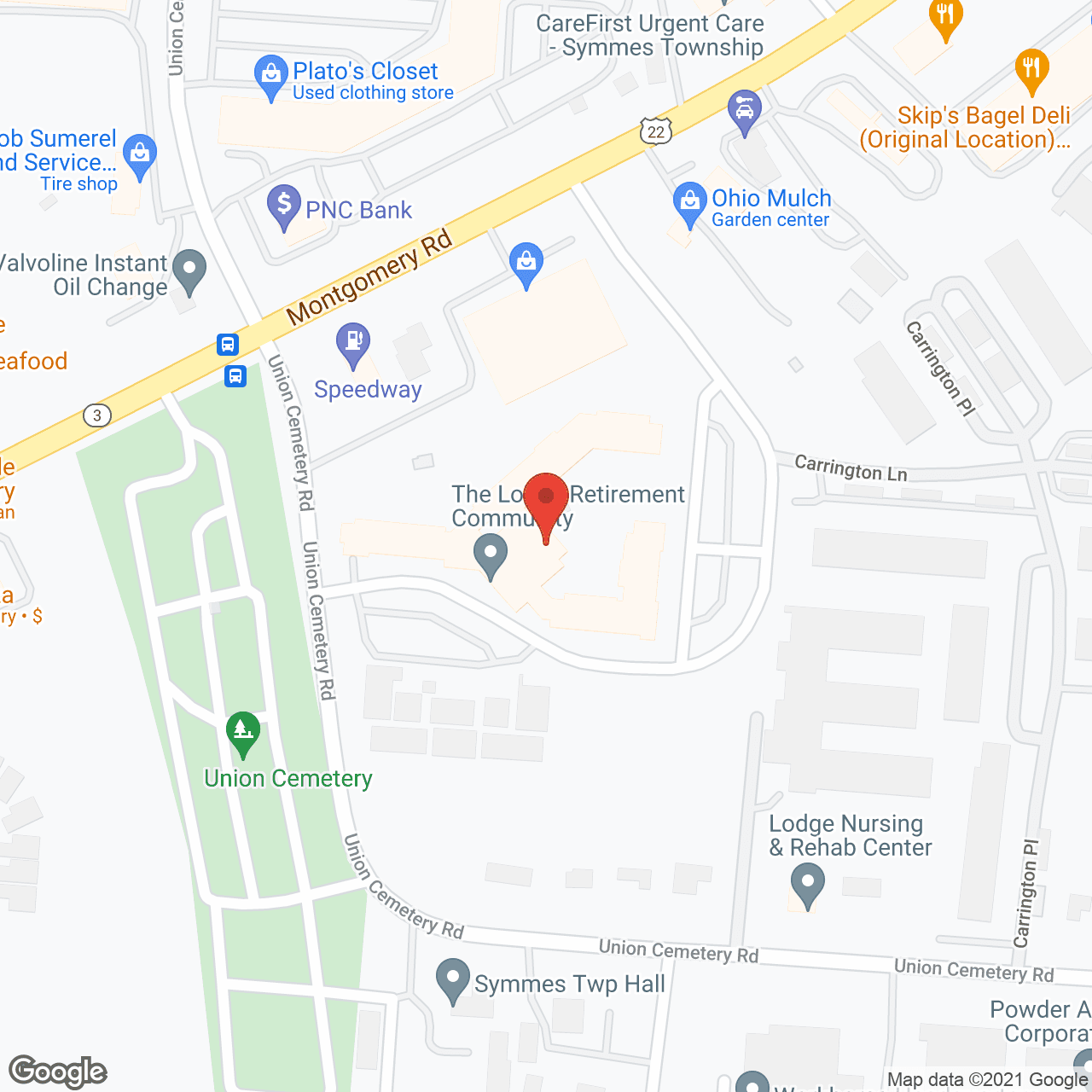 Map of the neighborhood around The Lodge Retirement Community
