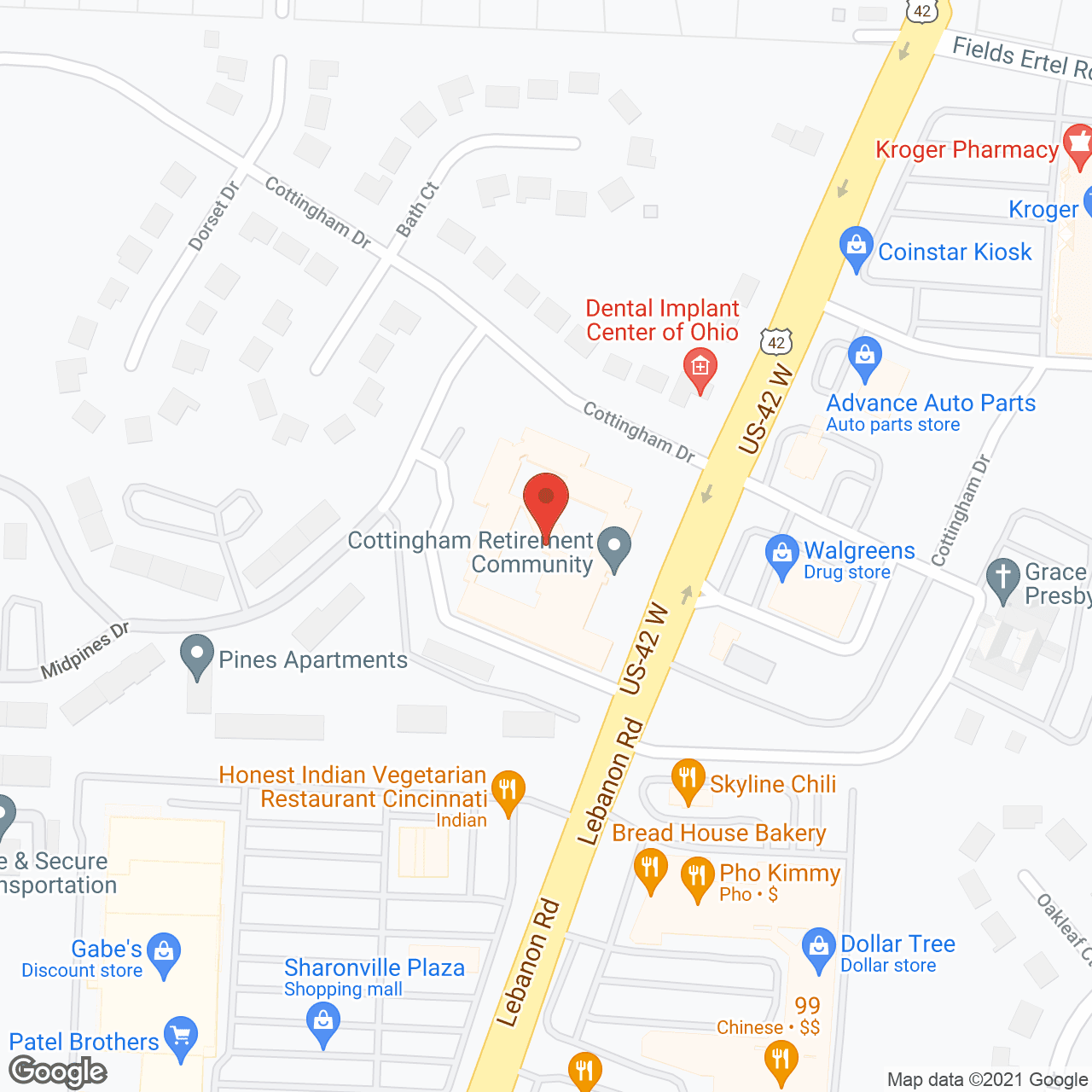 Map of the neighborhood around Cottingham Retirement Community