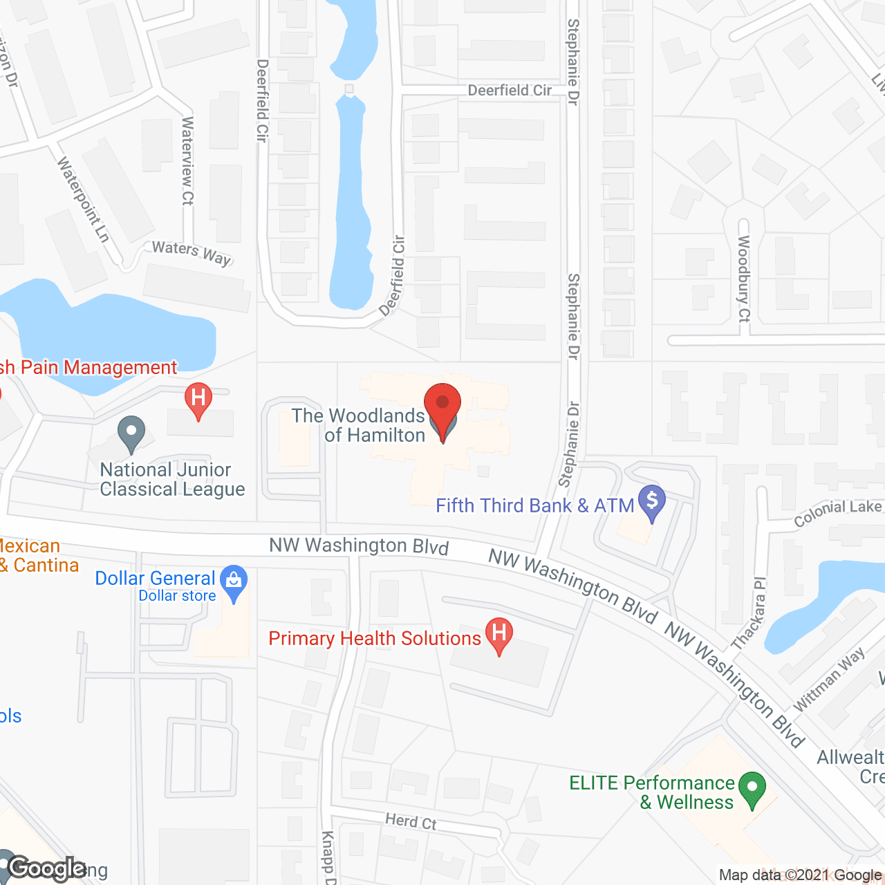 Map of the neighborhood around The Woodlands of Hamilton