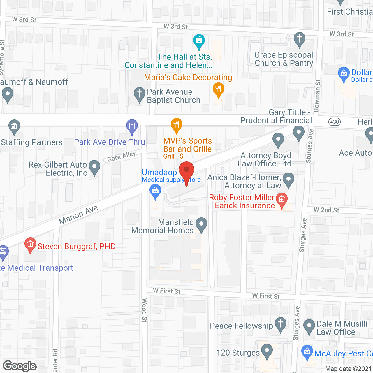 Map of the neighborhood around Mansfield Memorial Homes