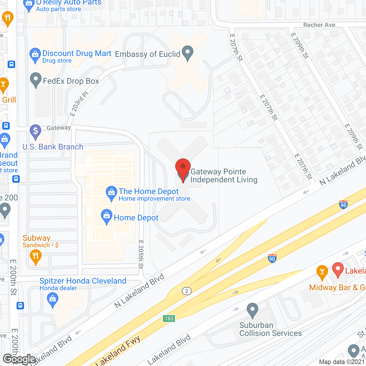 Map of the neighborhood around Gateway Retirement Community