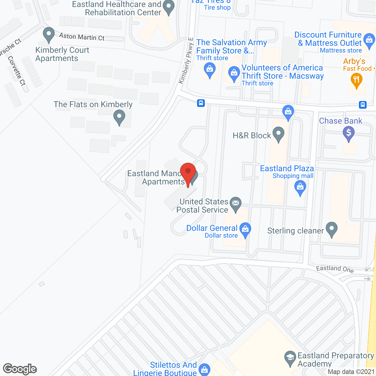 Map of the neighborhood around Eastland Manor