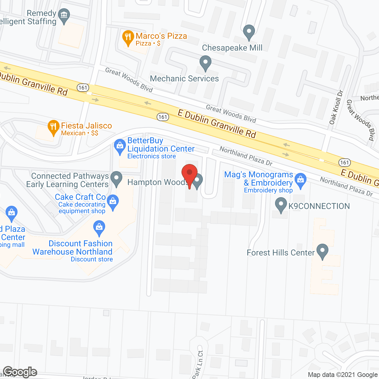 Map of the neighborhood around Hampton Woods