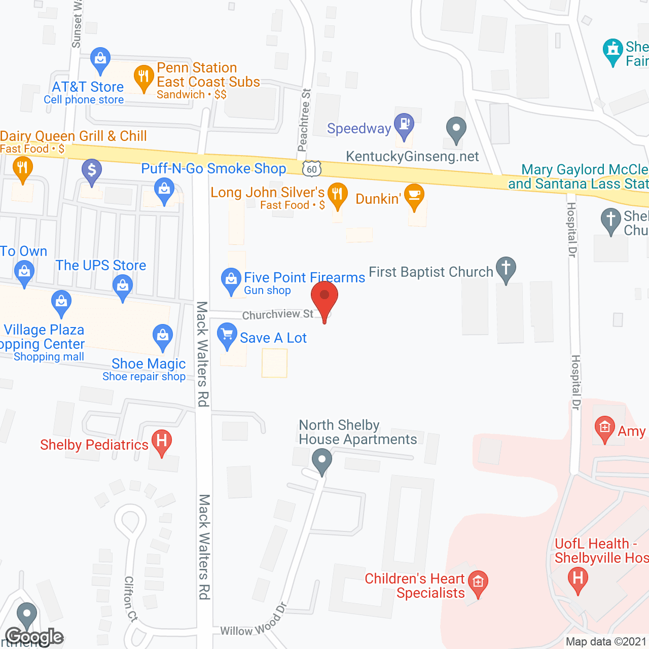 Map of the neighborhood around Shelby Manor Health Ctr