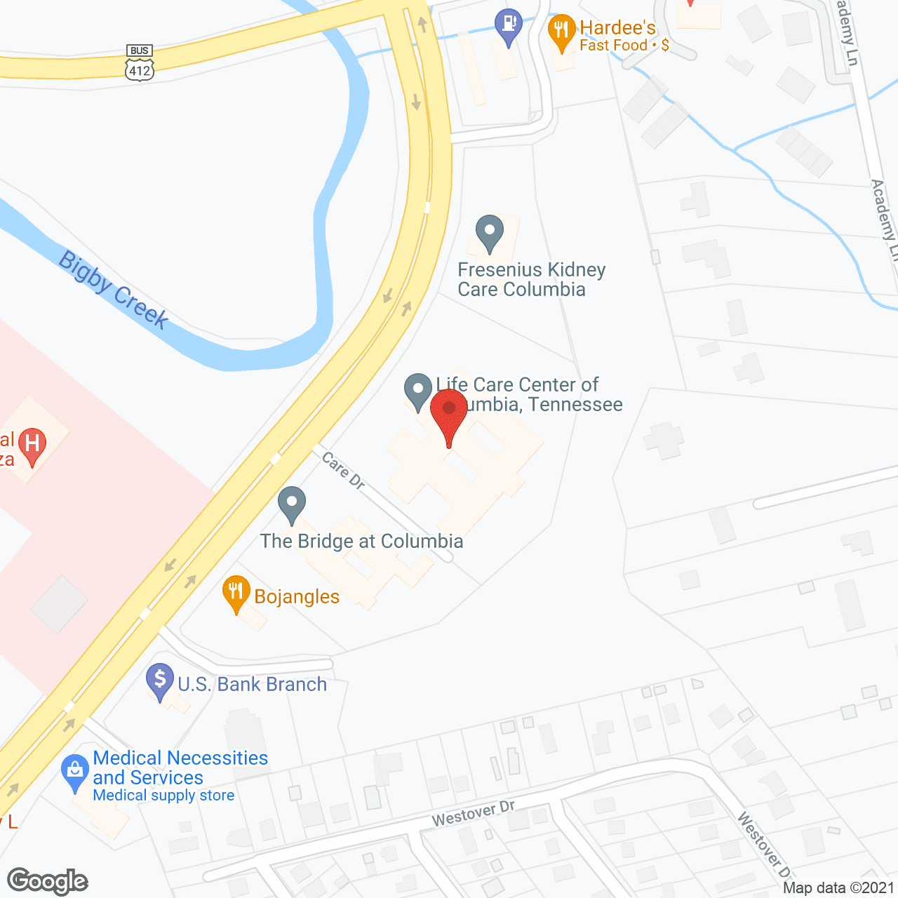 Map of the neighborhood around The Bridge at Columbia