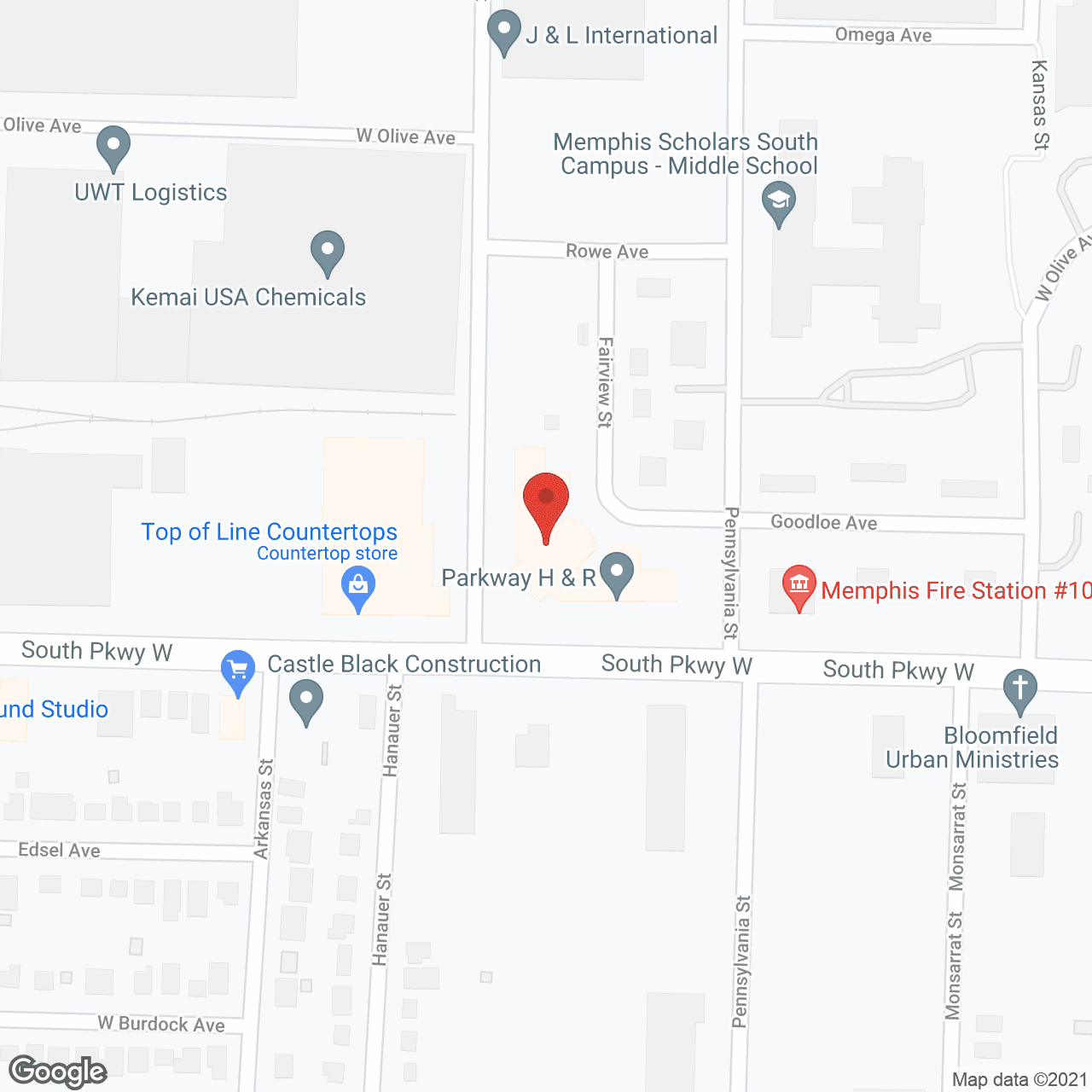 Map of the neighborhood around Parkway Health & Rehab Ctr
