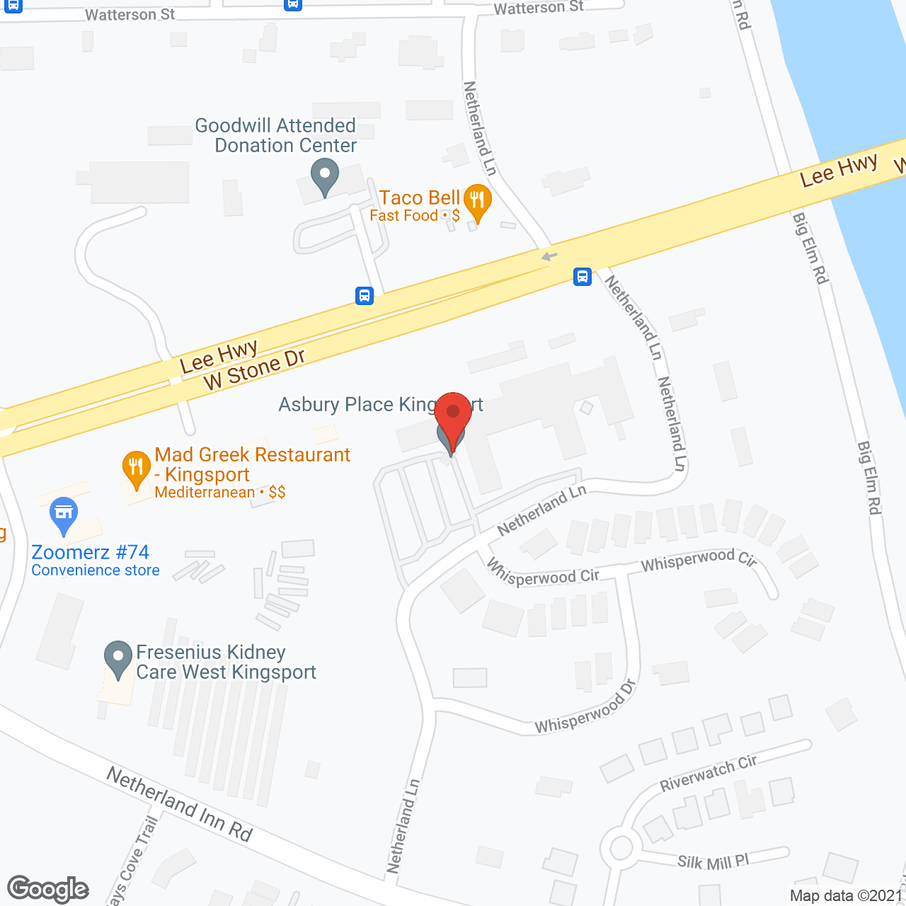 Map of the neighborhood around Asbury Place Kingsport
