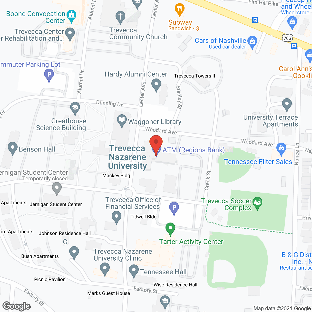 Map of the neighborhood around Trevecca Towers I + East