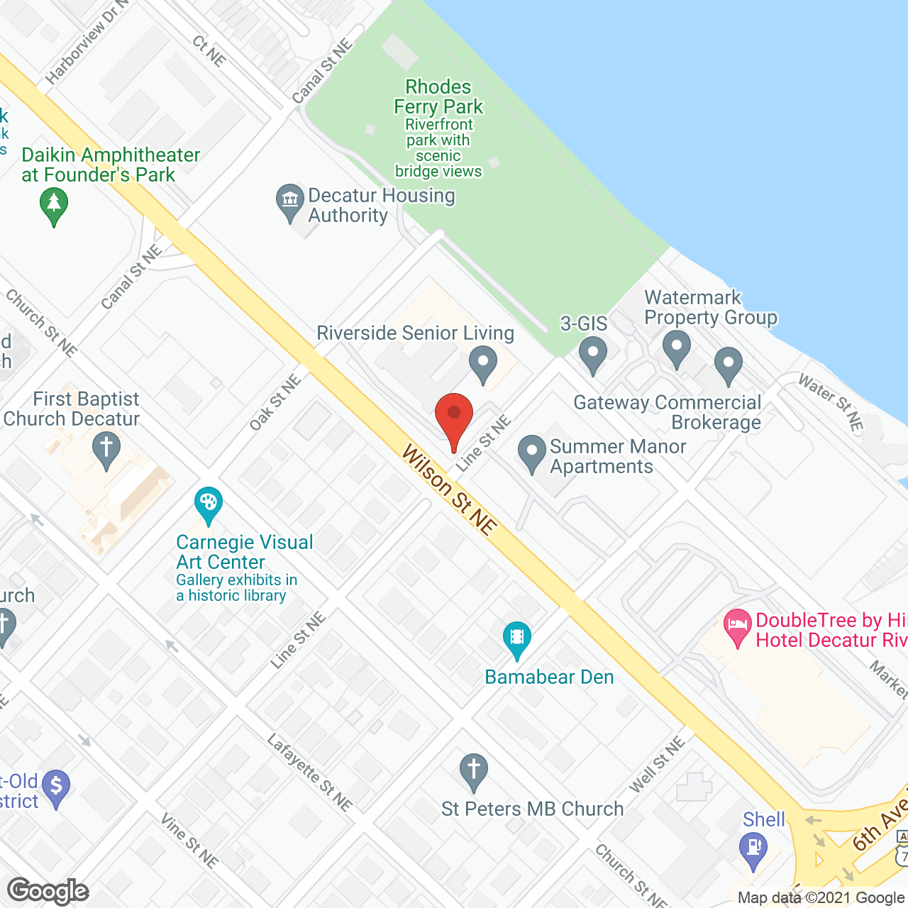 Map of the neighborhood around Riverside Senior Living