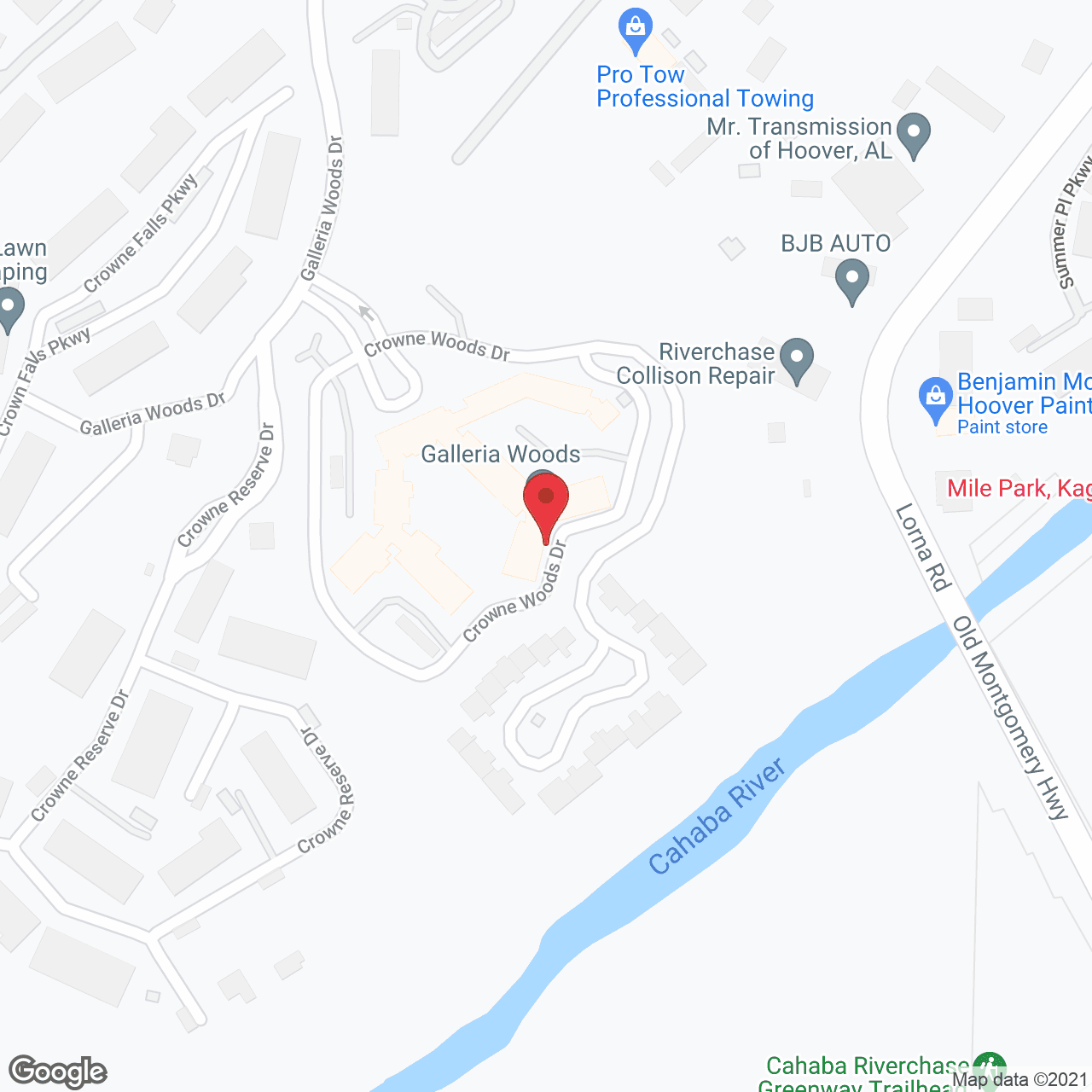 Map of the neighborhood around Galleria Woods, a CCRC