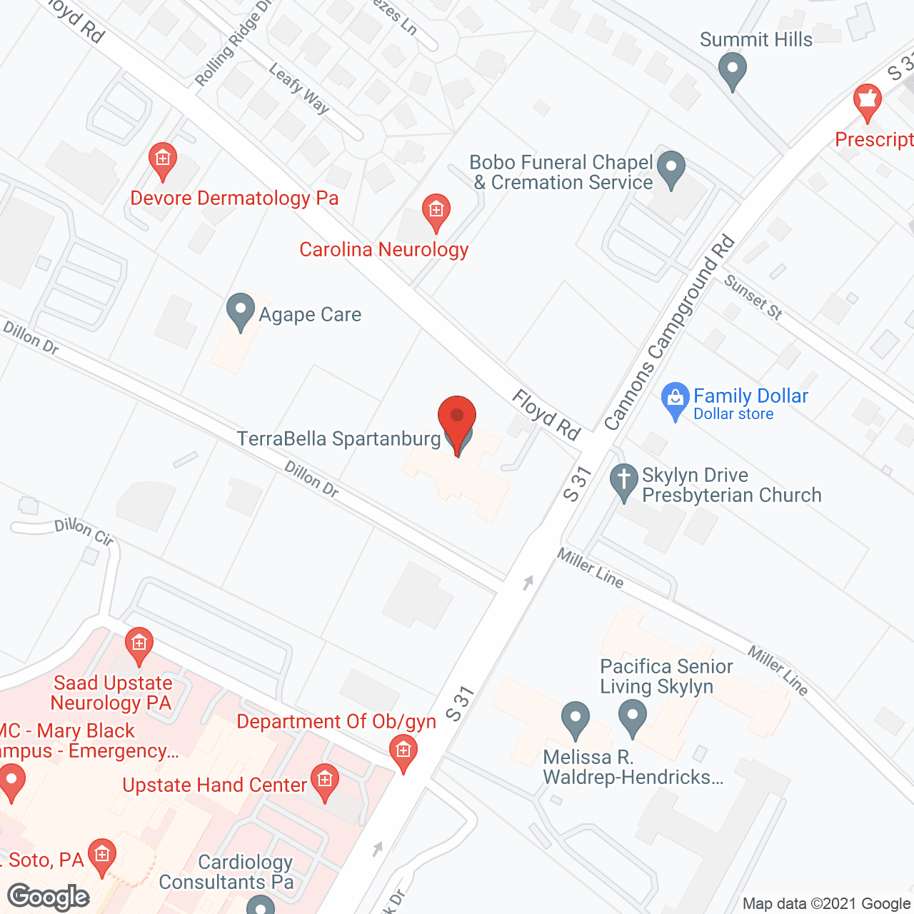Map of the neighborhood around TerraBella Spartanburg